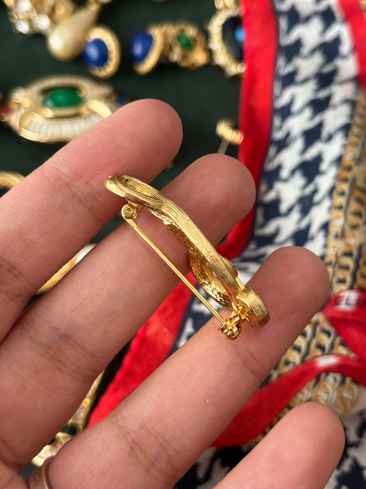 Vintage Christian Dior Treble Clef Music Note Rhinestone Gold-Plated Brooch