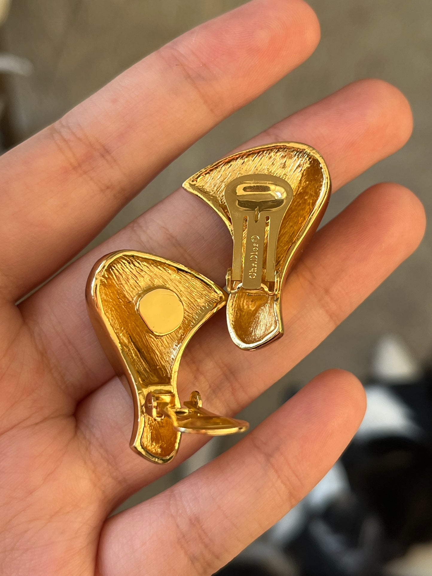 Vintage Christian Dior Classic Twisted Fan Black Enamel Rhinestone Pavé Gold-Tone Clip-On Earrings