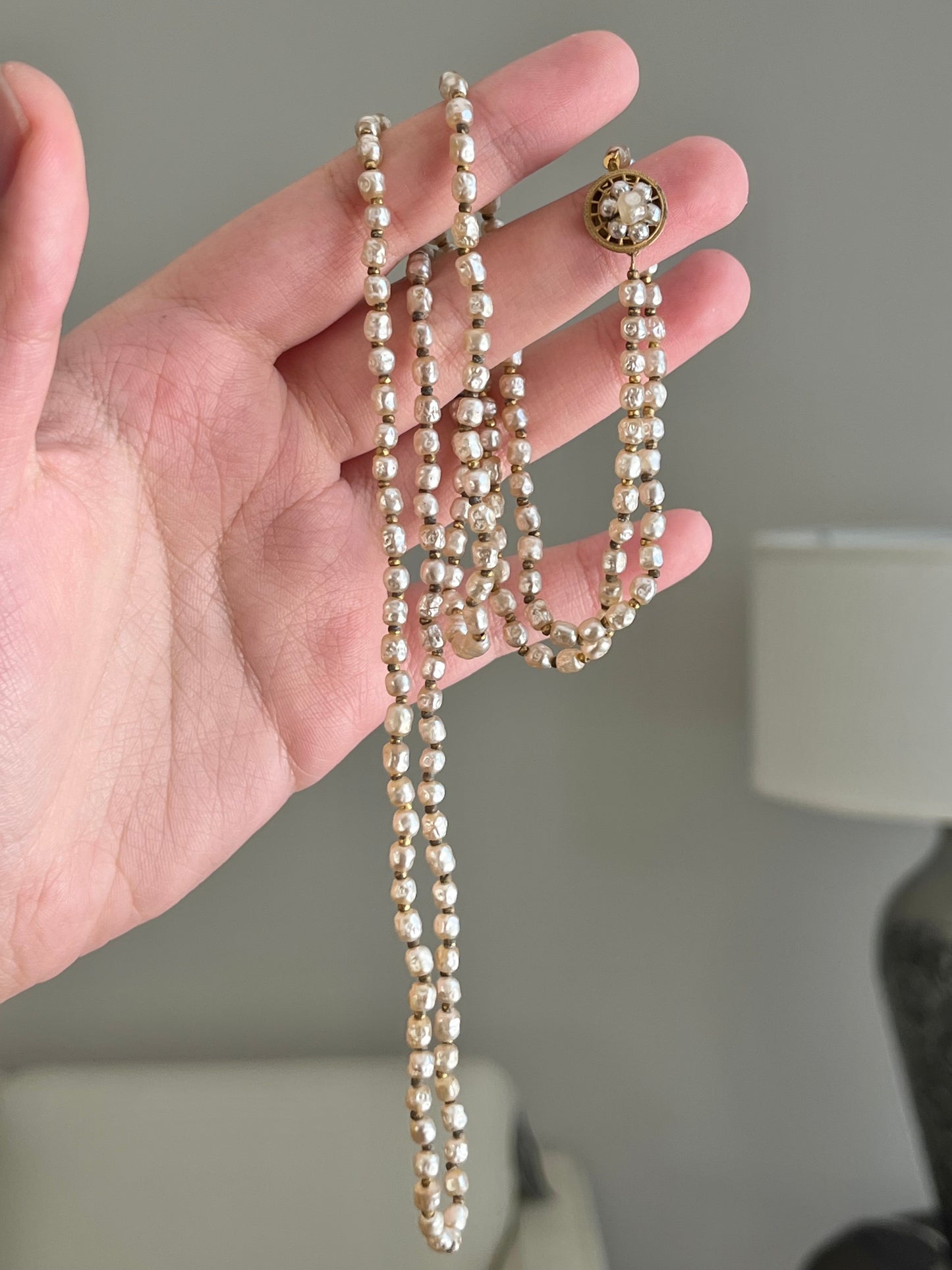 Vintage Miriam Haskell Classic "Niki" Mini Baroque Glass Pearl Beaded Layered Necklace