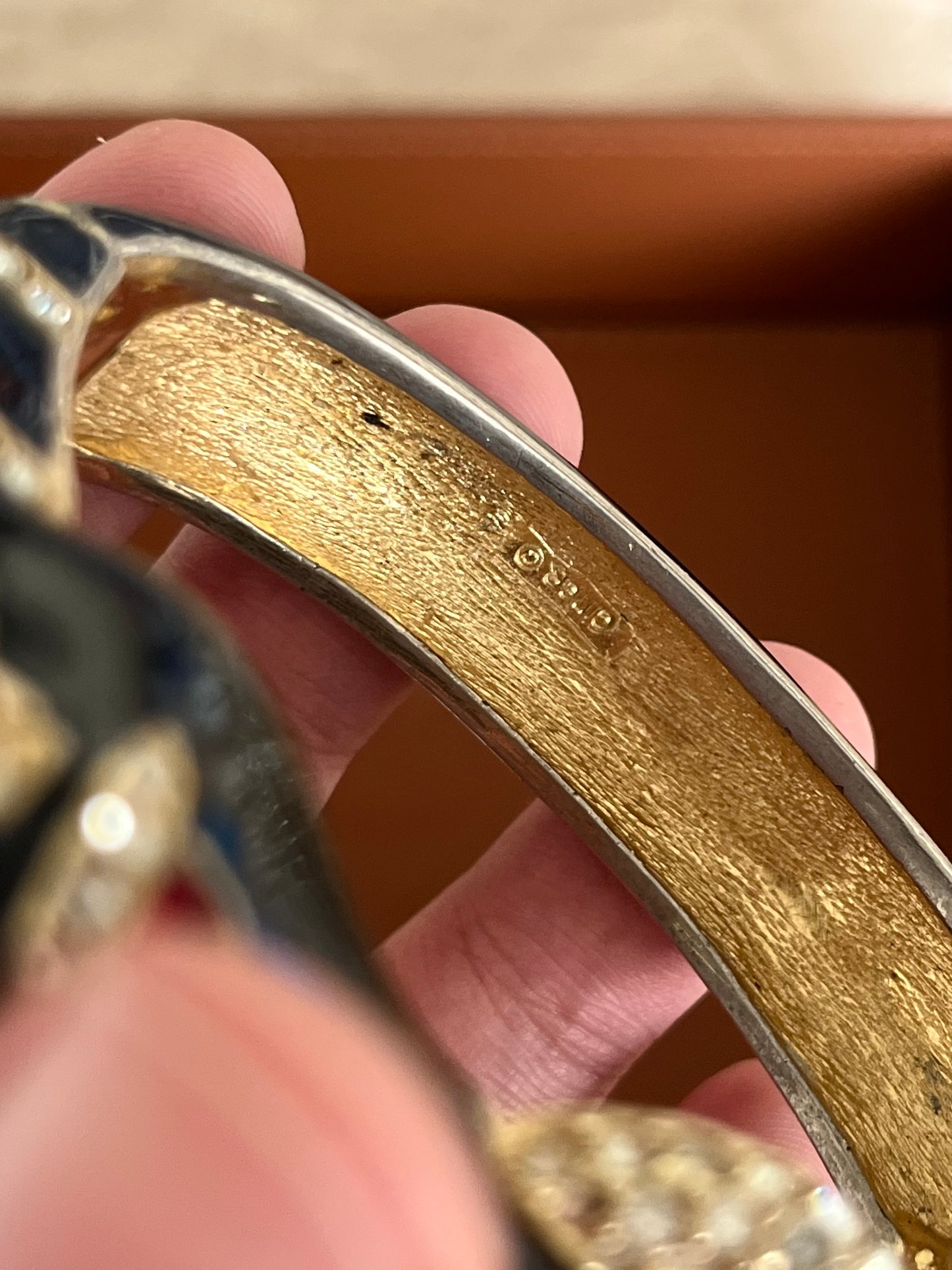 Vintage Ciner "Scultural Animal Head" Collection Horse Red Poured Glass Cabochon Black Enamel Rhinestone Pavé Bangle