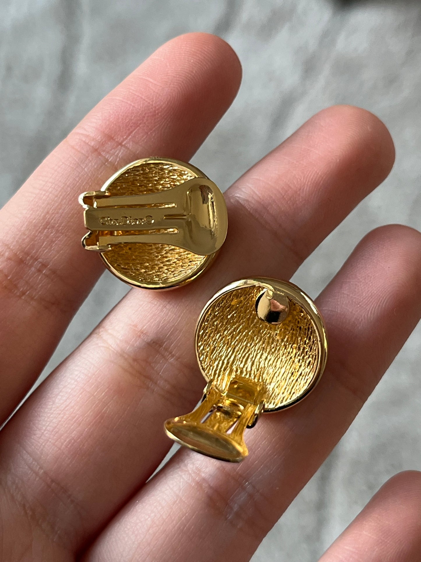 Vintage Christian Dior Rhinestone Pavé Round Gold-Tone Clip-On Earrings with Card