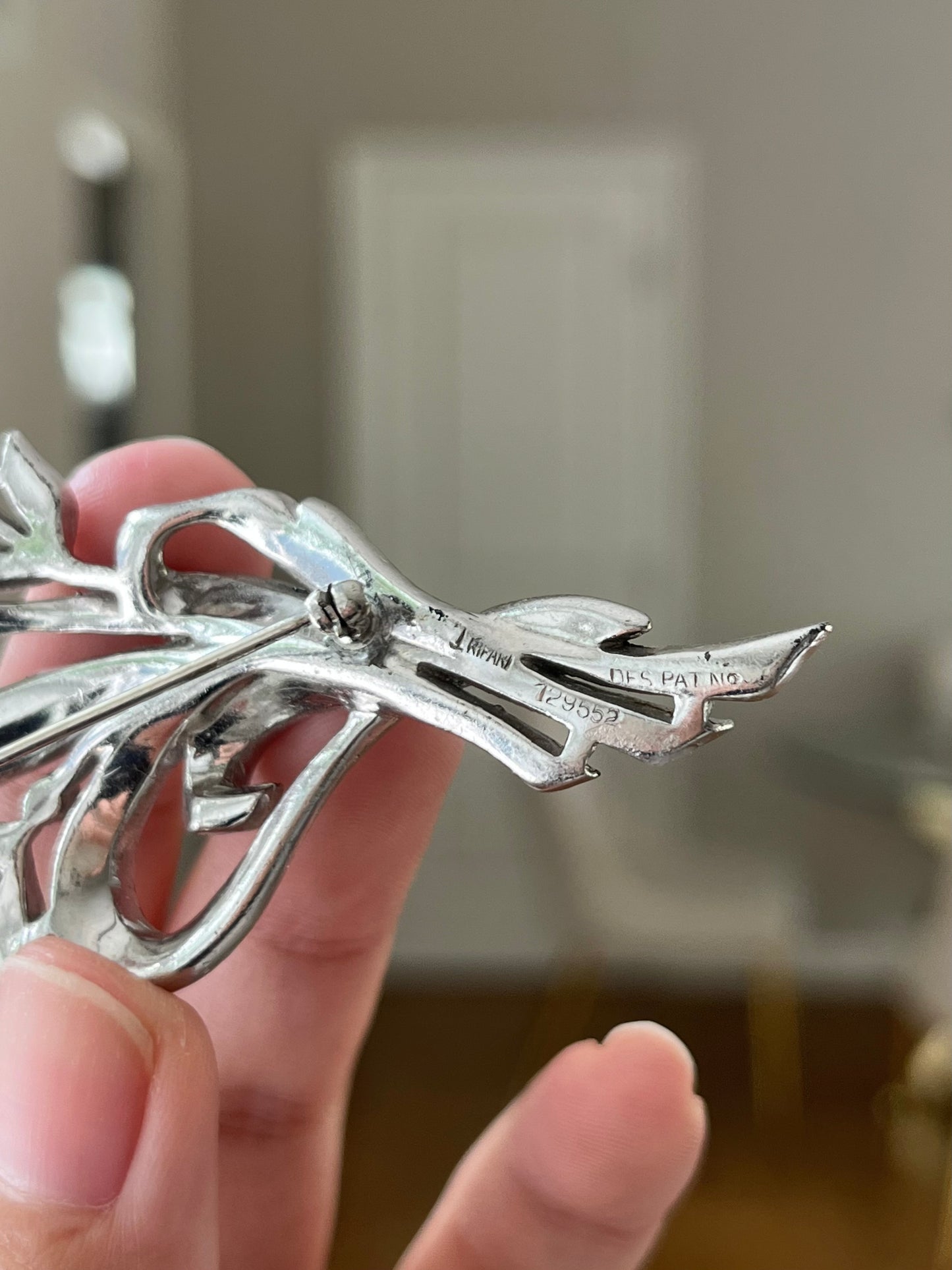 Vintage Crown Trifari 1941 Alfred Spaney Spray Bouquet Flower Rhinestone Silver-Tone Brooch