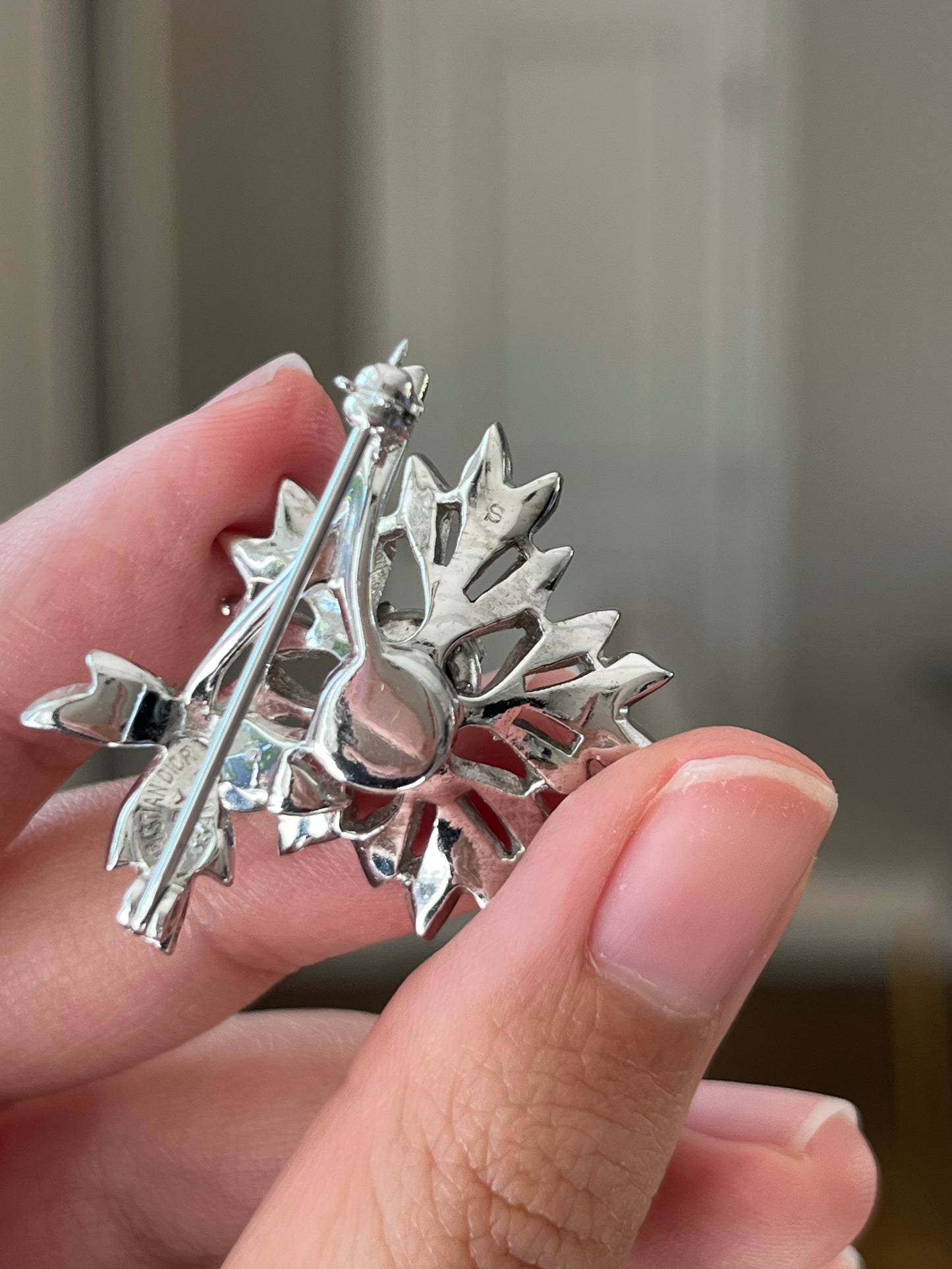 Vintage Christian Dior By Kramer 1940s "En Trembler" Trembling Flower Rhinestone Silver-Plated Brooch