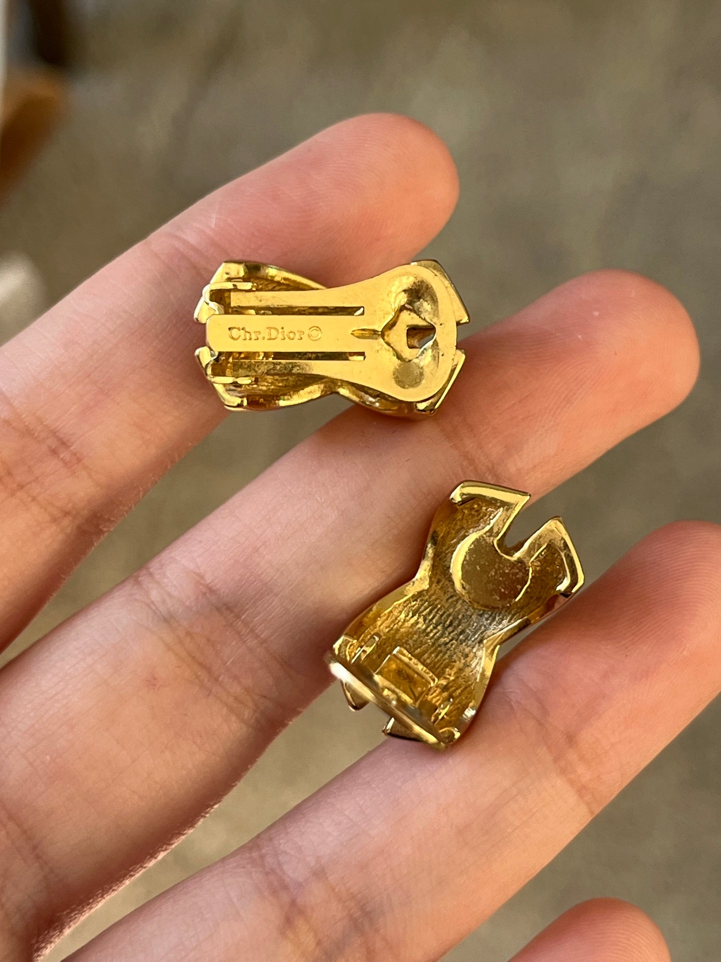 Vintage Christian Dior Classic "X" Cross Black Enamel Rhinestone Pavé Gold-Plated Clip-On Earrings