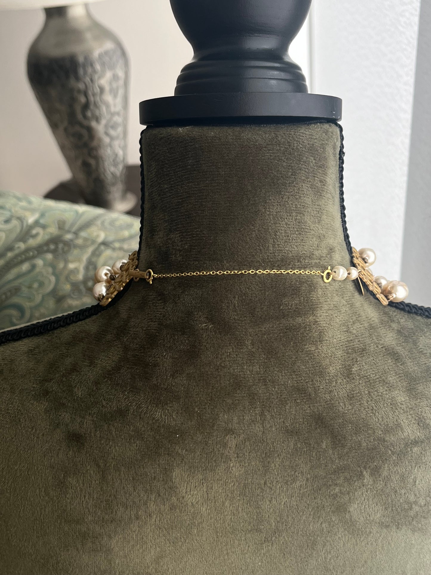 Vintage Miriam Haskell Classic "Niki" Baroque Glass Pearl Five-Stranded Beaded Layered Statement Necklace