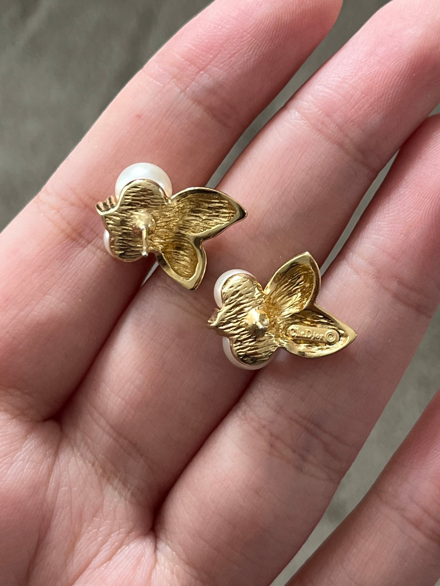 Vintage Christian Dior Fruit Round Pearl Black Enamel Rhinestone Pavé Gold-Tone 14k Gold Post Mini Pierced Earrings