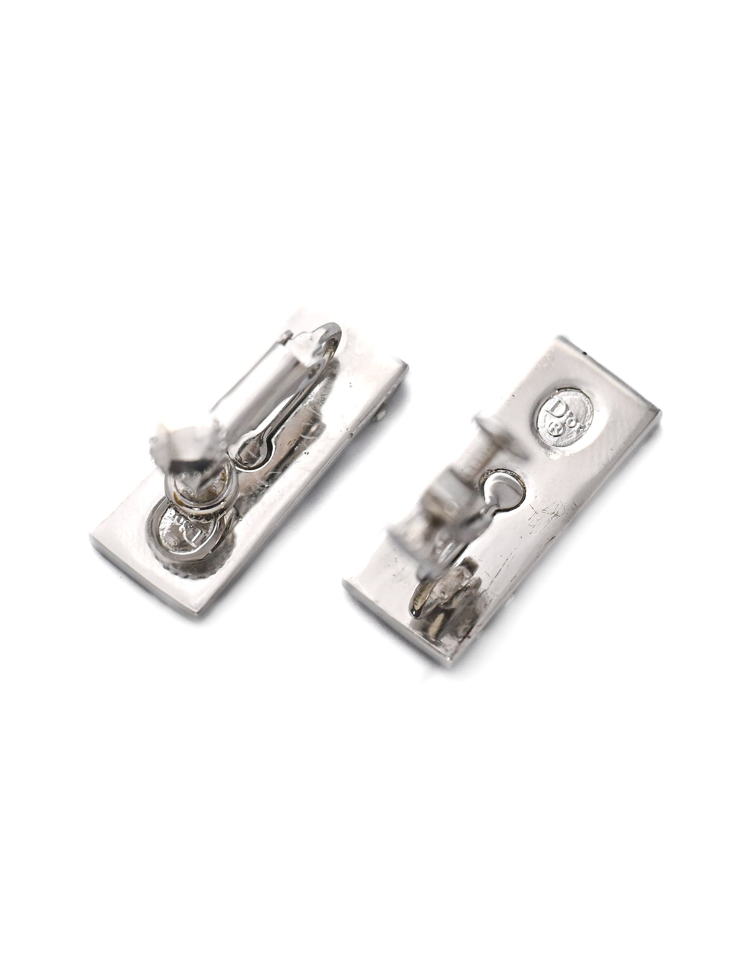 Dior "2" Logo Enamel Rectangular Clip Earrings