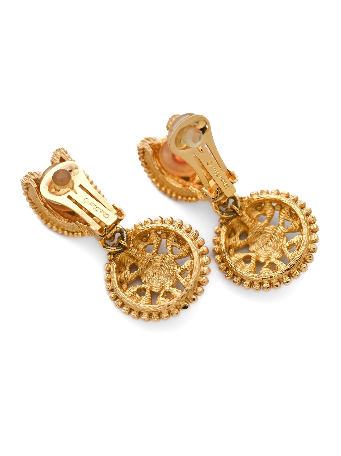 Dior Hollow Flower Round Drop Clip Earrings