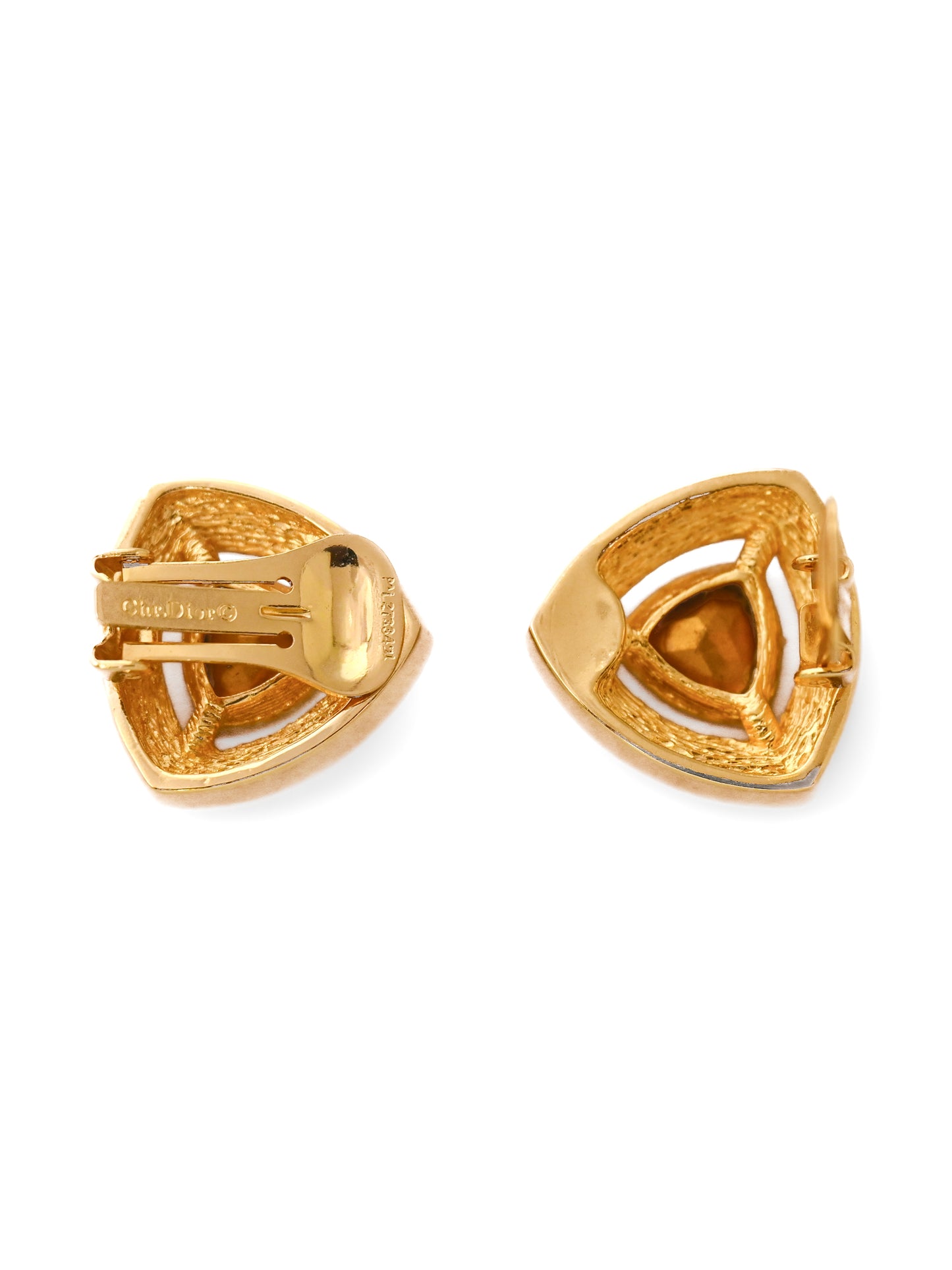 Dior Plum Brown Triangular Clip Earrings