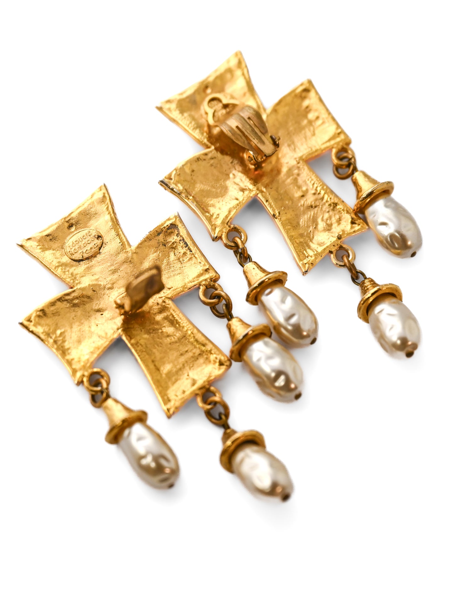 Edouard Rambaud Cross Drop Clip Earrings