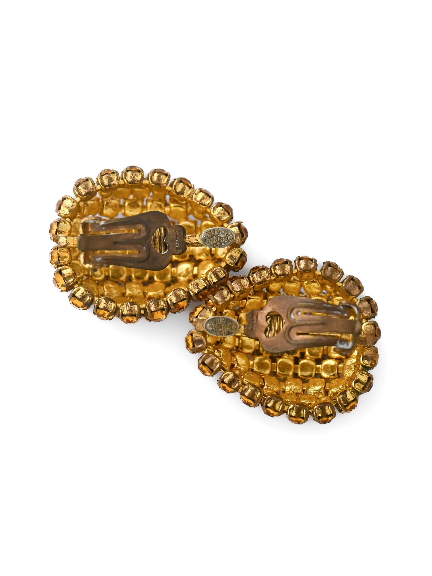 Dior 1961 Orange Rhinestone Cluster Teardrop Clip Earrings