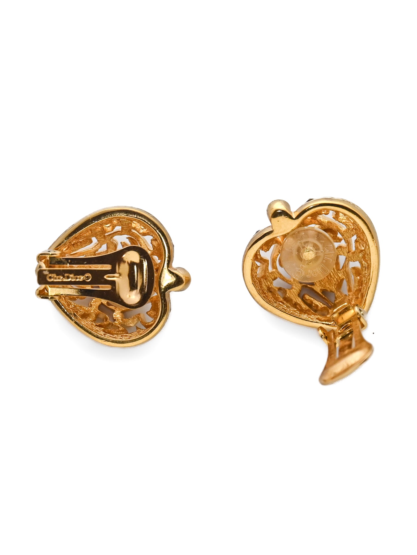 Dior Heart Red Rhinestone Clip Earrings