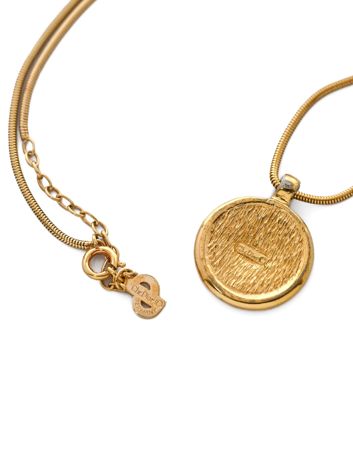 Dior Pumpkin Carriage Monogram Medallion Snake Bone Chain Necklace