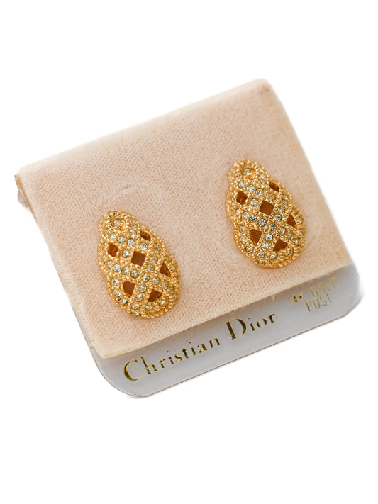 Dior Interlocking Ribbon Teardrop 14k Gold Post Earrings