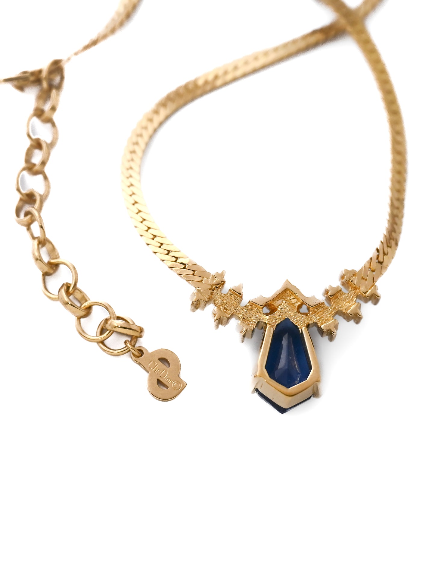 Dior Blue Rhinestone Herringbone Chain Necklace