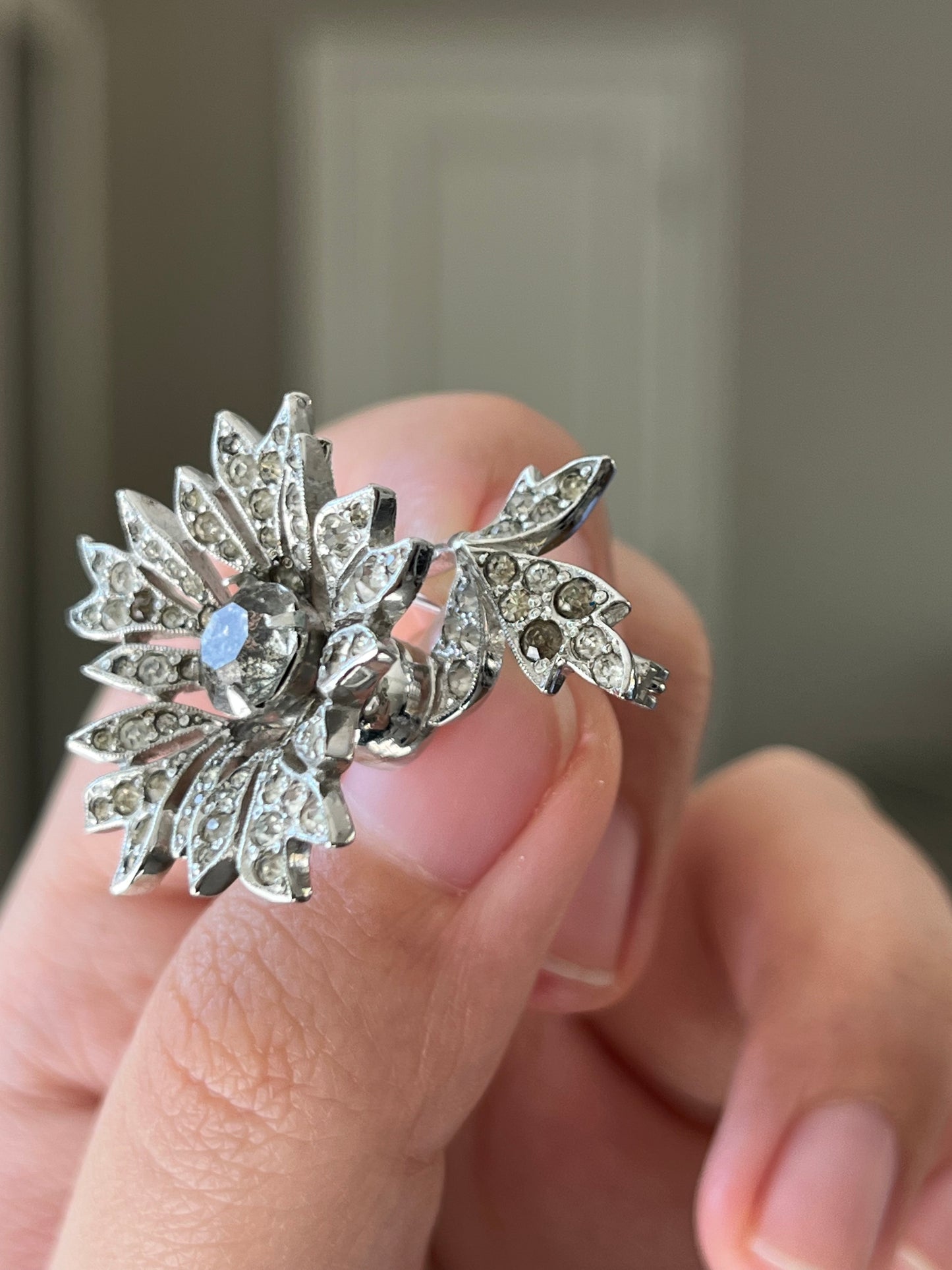 Vintage Christian Dior By Kramer 1940s "En Trembler" Trembling Flower Rhinestone Silver-Plated Brooch