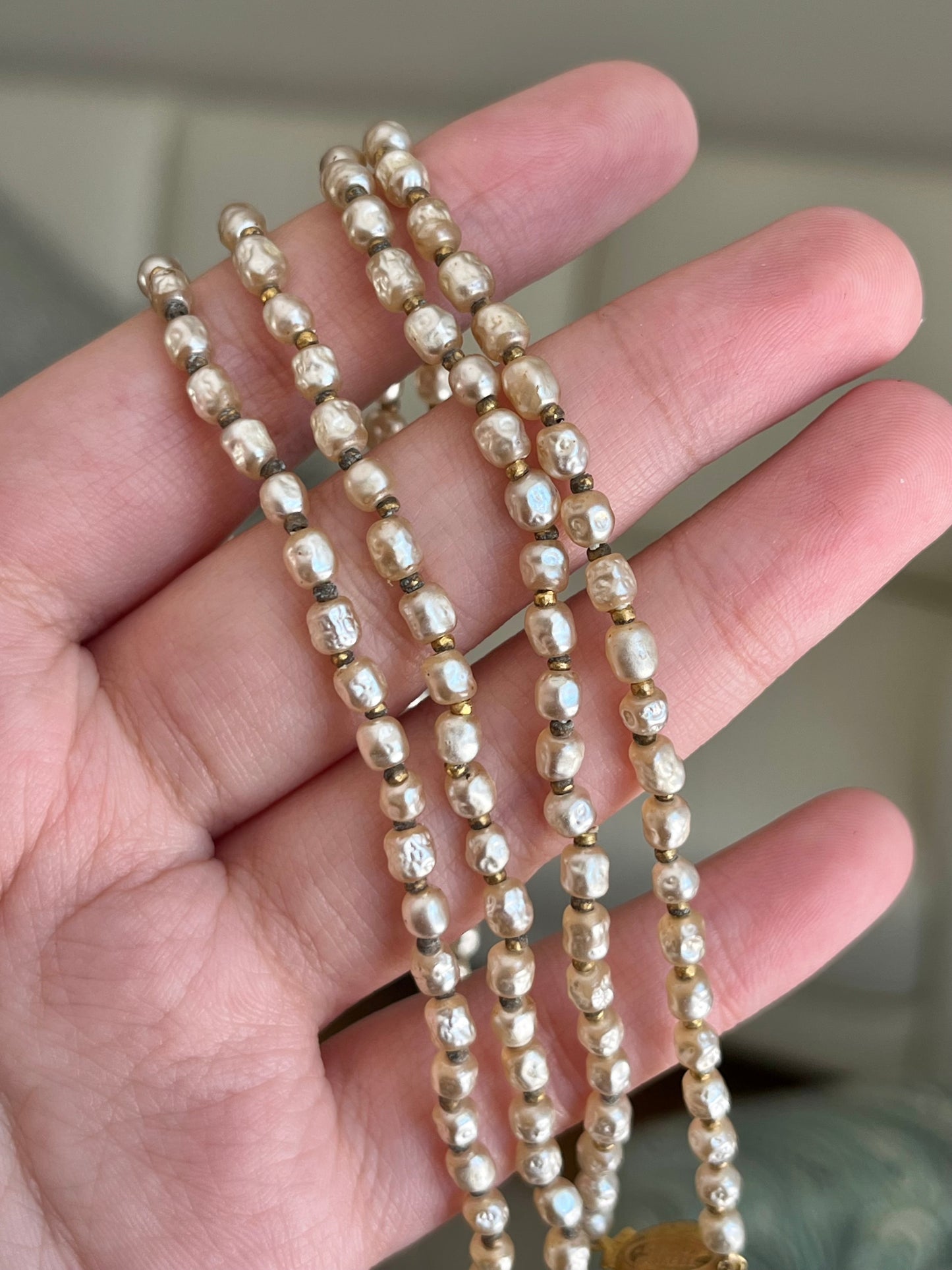 Vintage Miriam Haskell Classic "Niki" Mini Baroque Glass Pearl Beaded Layered Necklace