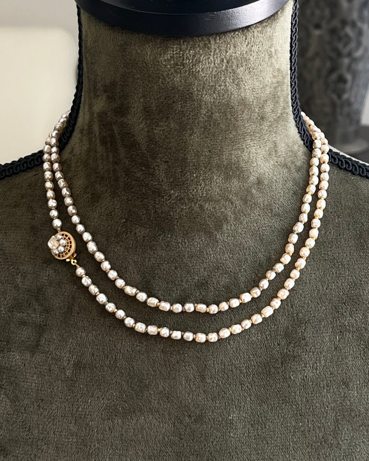 Vintage Miriam Haskell Classic "Niki" Mini Baroque Glass Pearl Beaded Layered Necklace