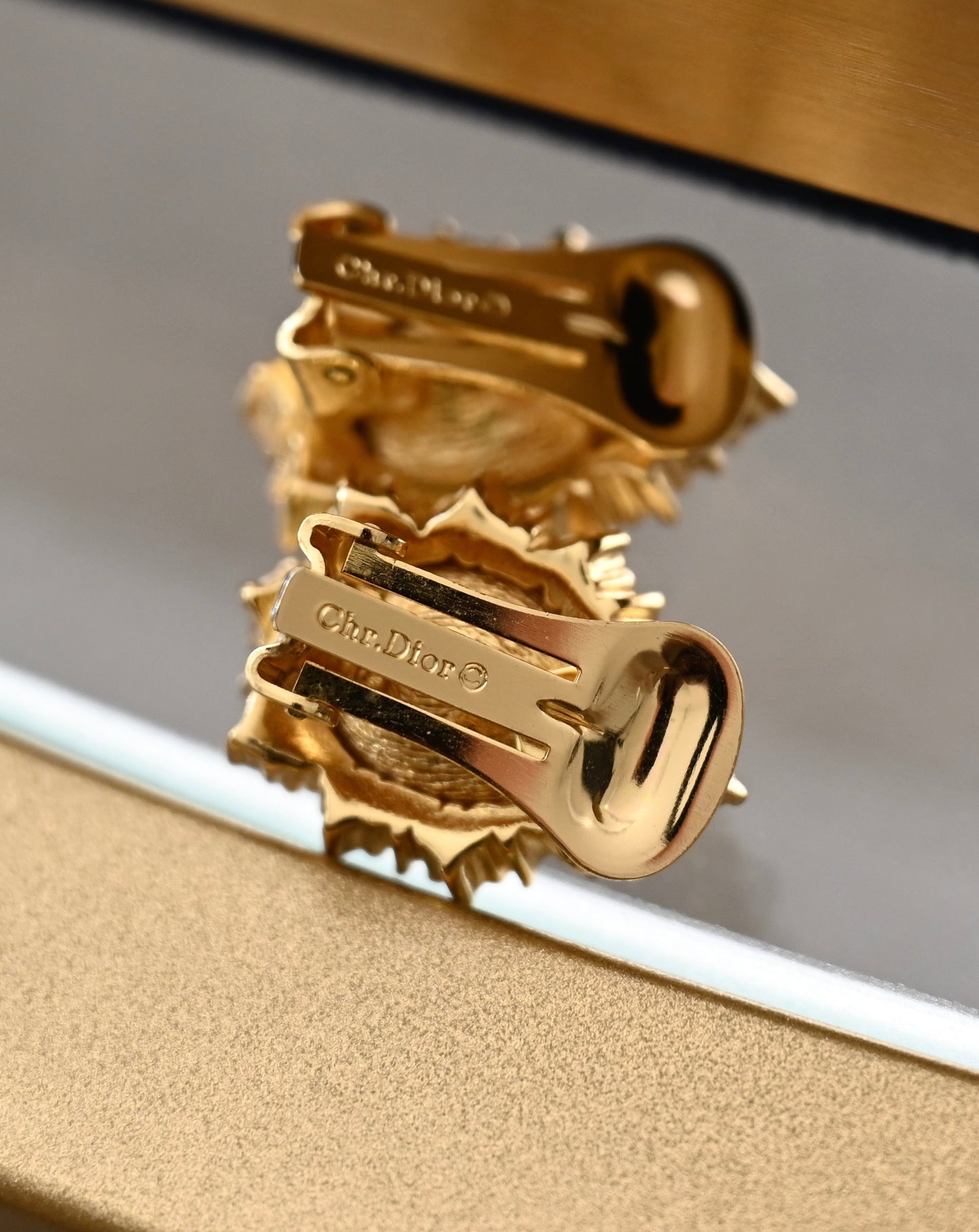 Vintage Christian Dior "Starburst" Collection Teardrop Purple Rhinestone Gold-Tone Clip-On Earrings