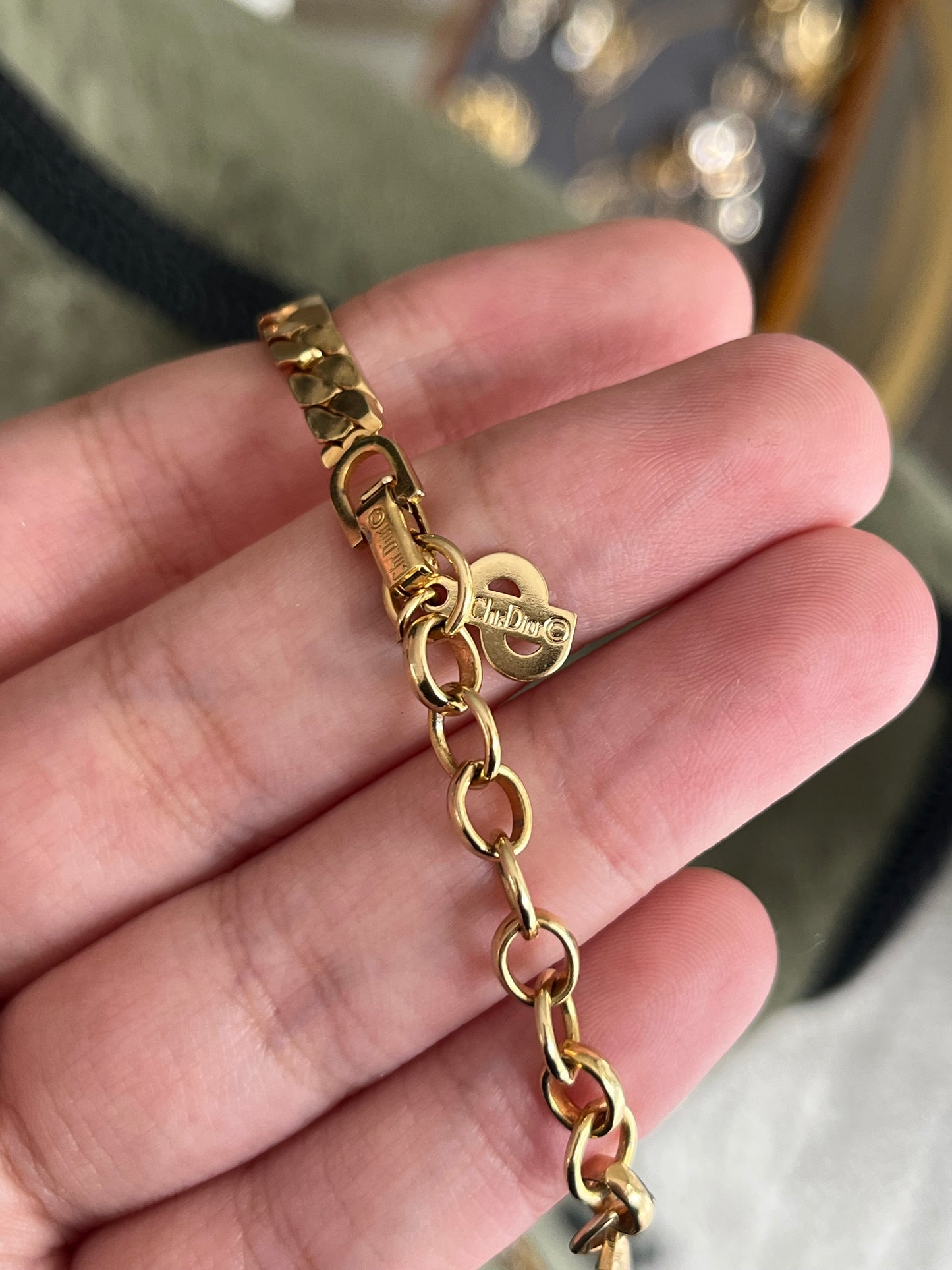 Vintage Christian Dior Crescent Moon Smile Rhinestone Pavé Gold-Tone Chain Necklace