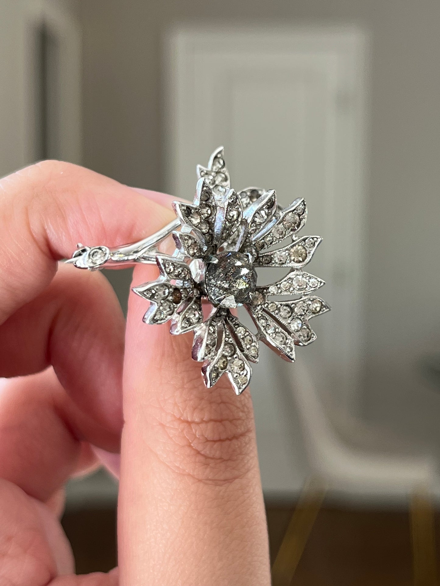 Vintage Christian Dior By Kramer 1940s "En Trembler" Trembling Flower Rhinestone Silver-Plated Brooch