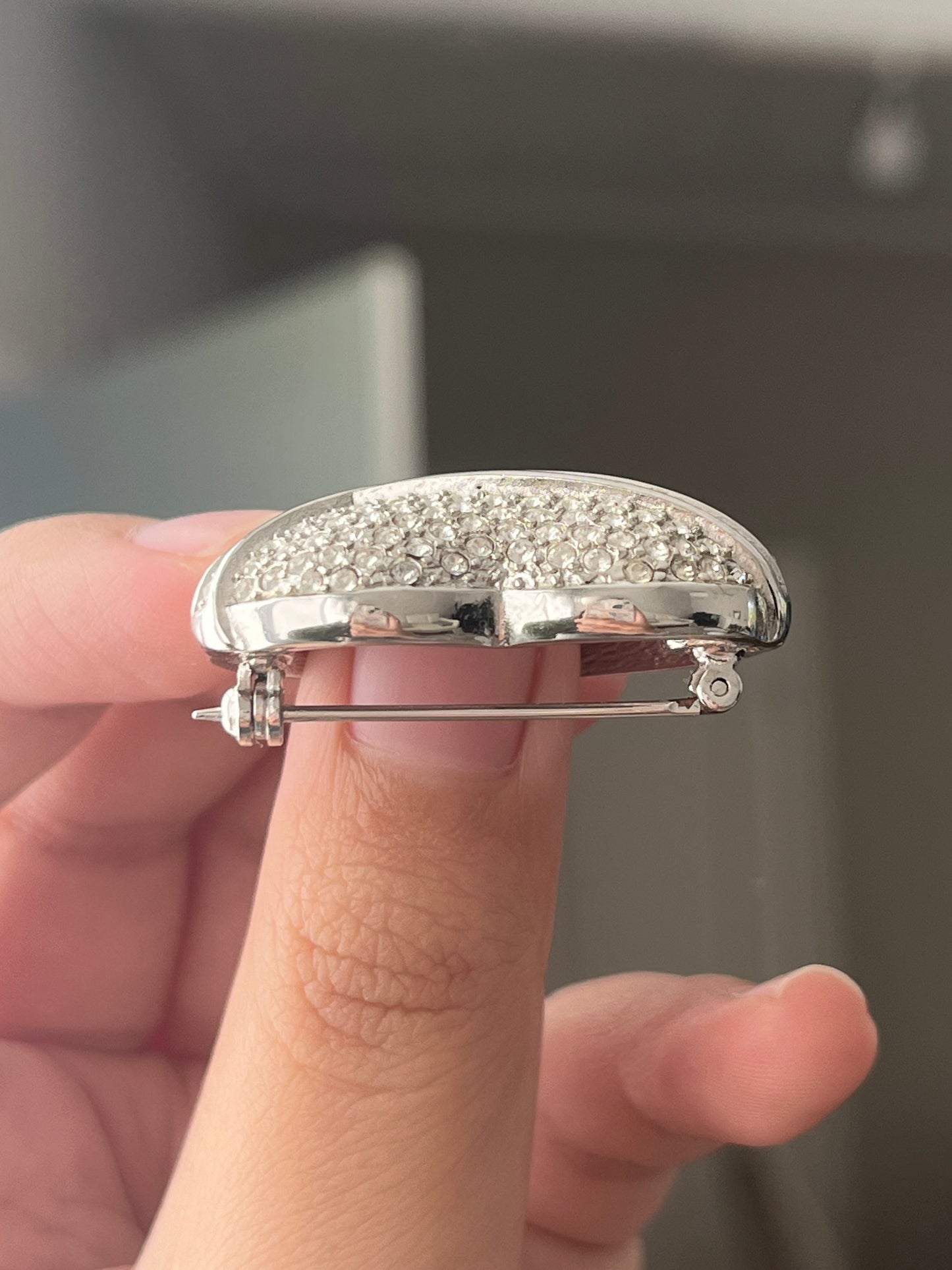 Vintage Christian Dior Wrapped Heart Rhinestone Pavé Silver-Plated Brooch