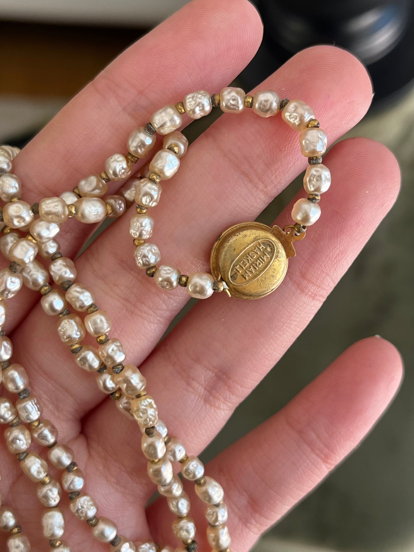 Vintage Miriam Haskell Classic "Niki" Mini Baroque Glass Pearl Beaded Layered Necklace