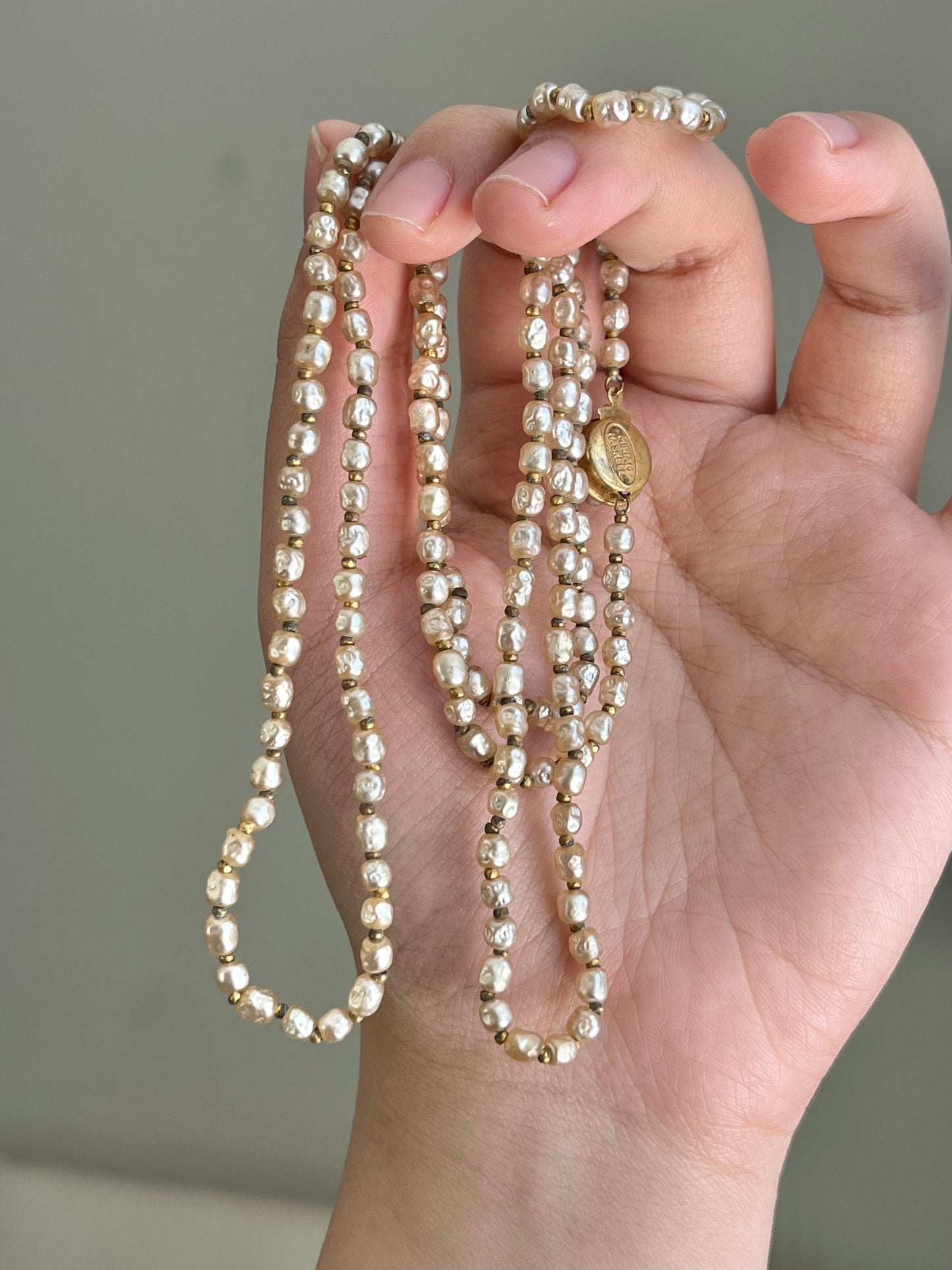 Vintage Miriam Haskell Classic "Niki" Mini Baroque Glass Pearl Beaded Layered Necklace