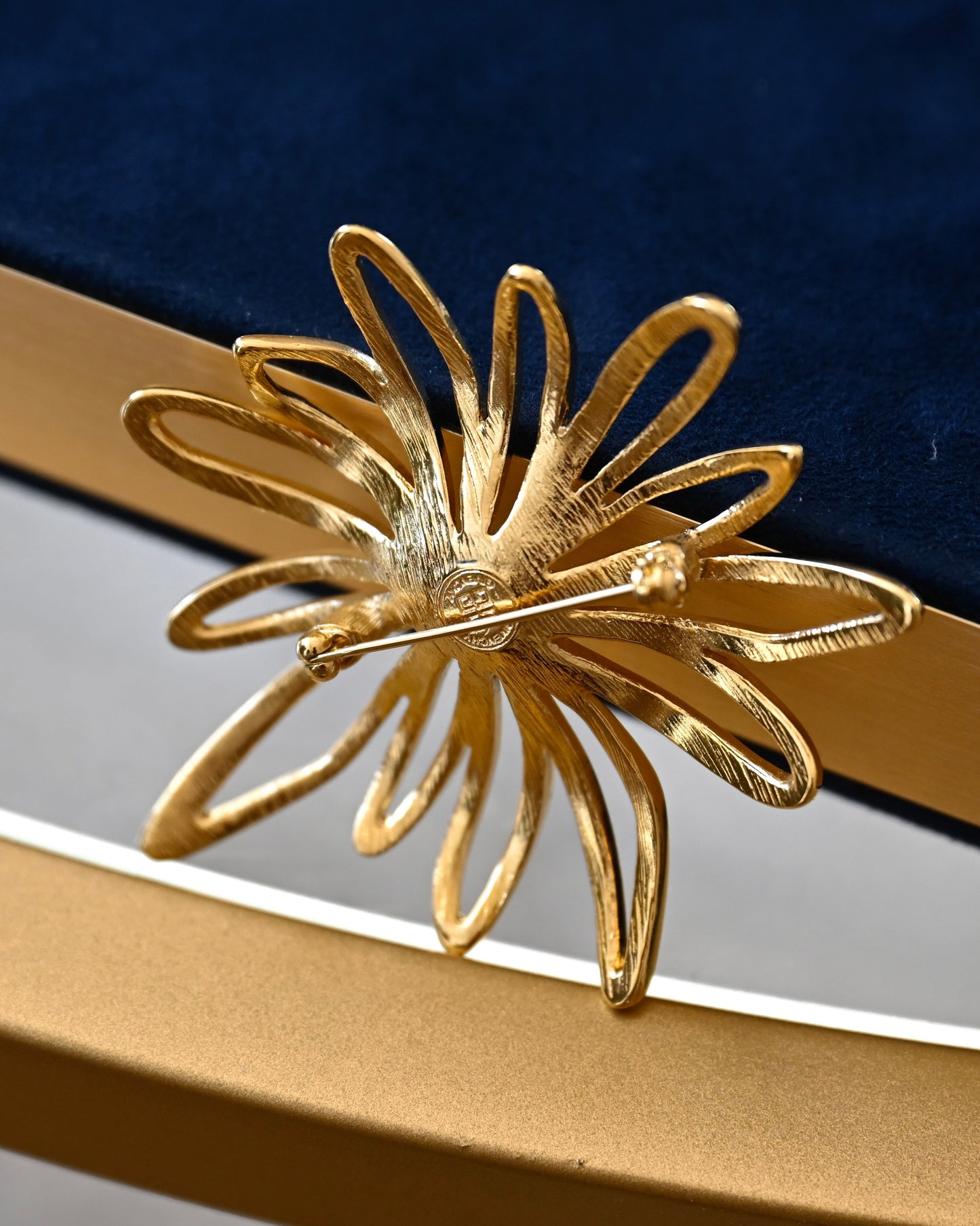 Vintage Givenchy Daisy Flower Simplistic Hollow Large Gold-Tone Brooch