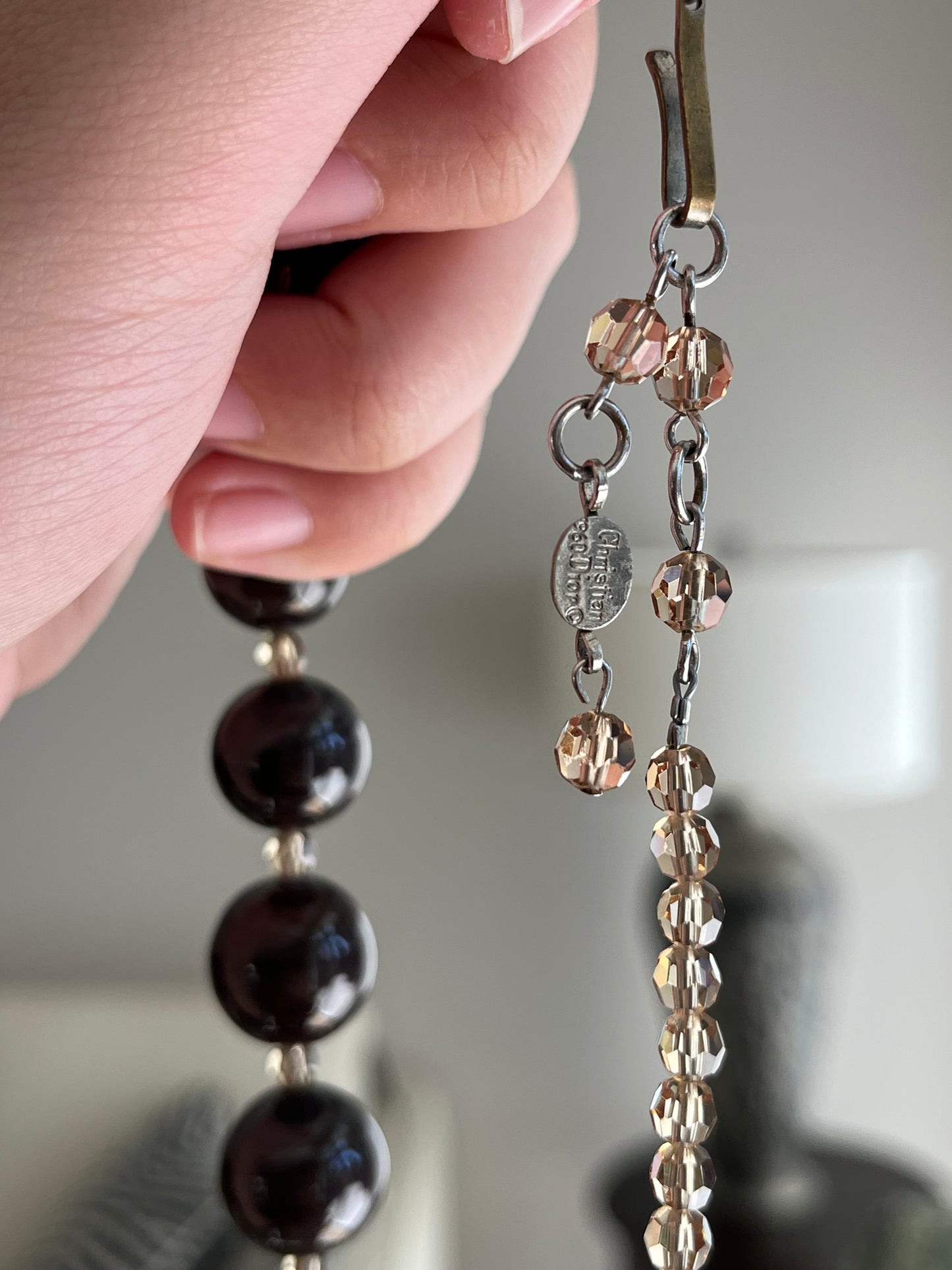 Vintage Christian Dior 1960 Purplish Gray Round Swirly Glass Bead Statement Necklace