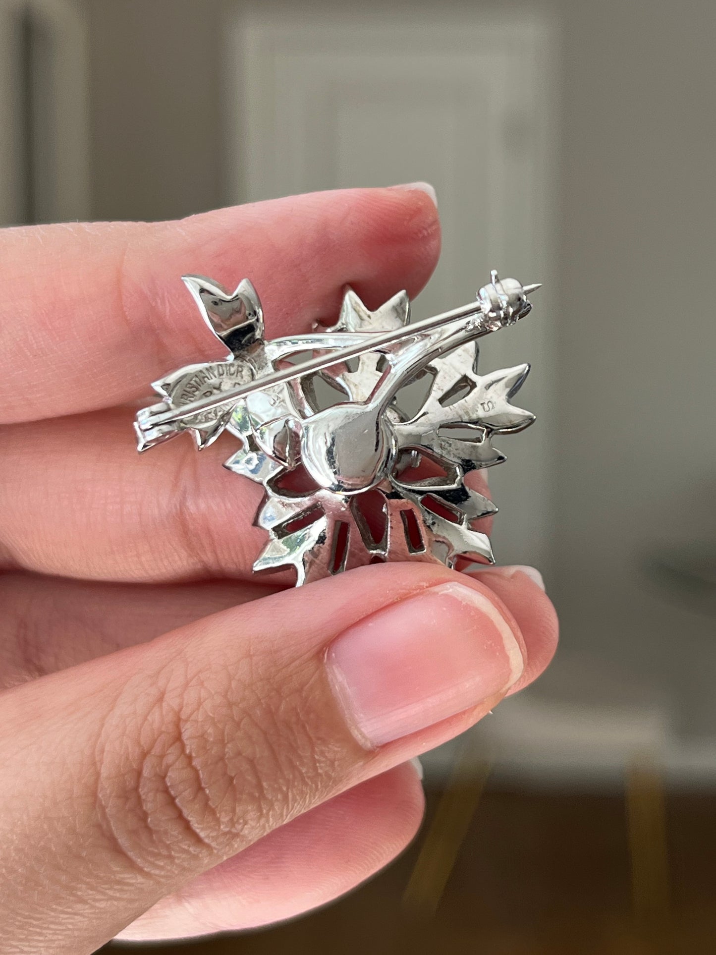 Vintage Christian Dior By Kramer 1940s "En Trembler" Trembling Flower Rhinestone Silver-Plated Brooch