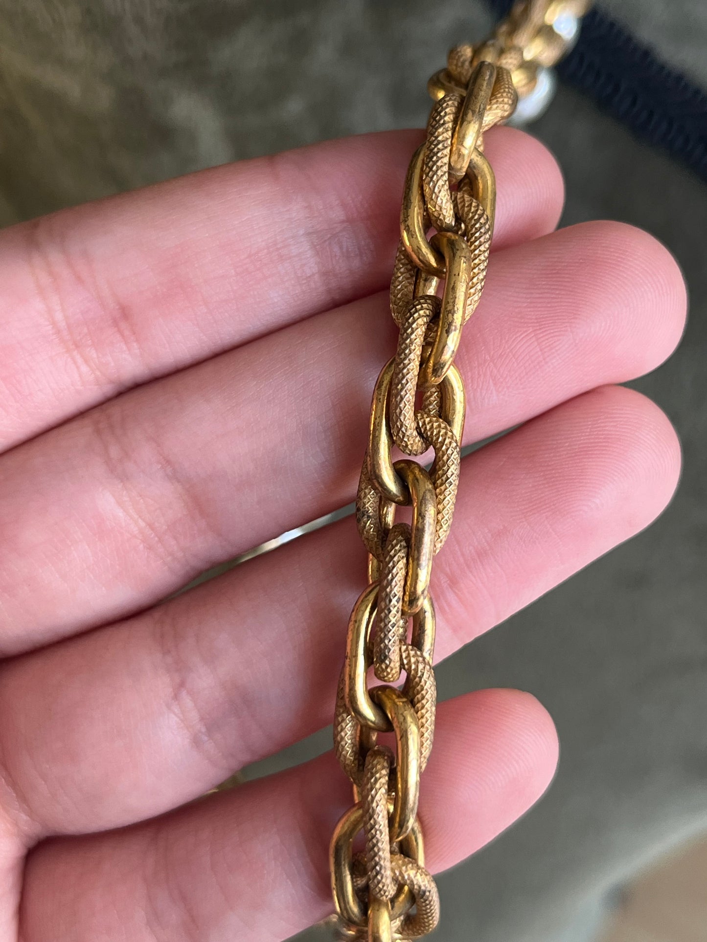 Vintage Miriam Haskell Classic "Niki" Baroque Glass Pearl Bronze-Tone Chain Long Necklace Set