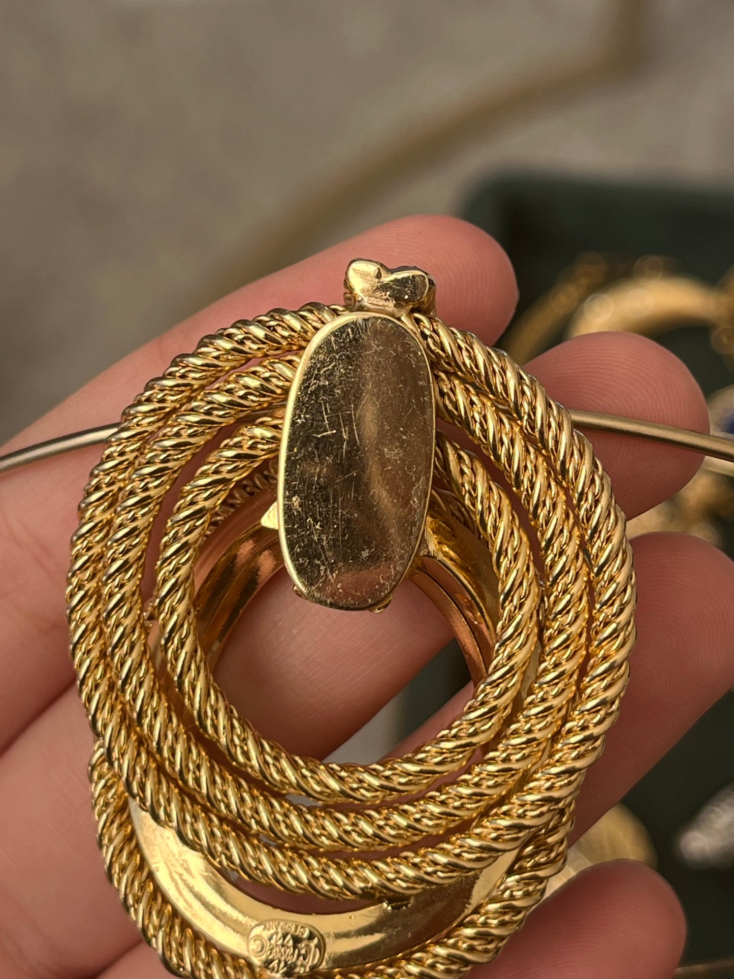 Vintage Grossé (Christian Dior) 1971 "Rope" Collection Layered Braided Knot Gold-Plated Pendant with Unsigned Choker Necklace
