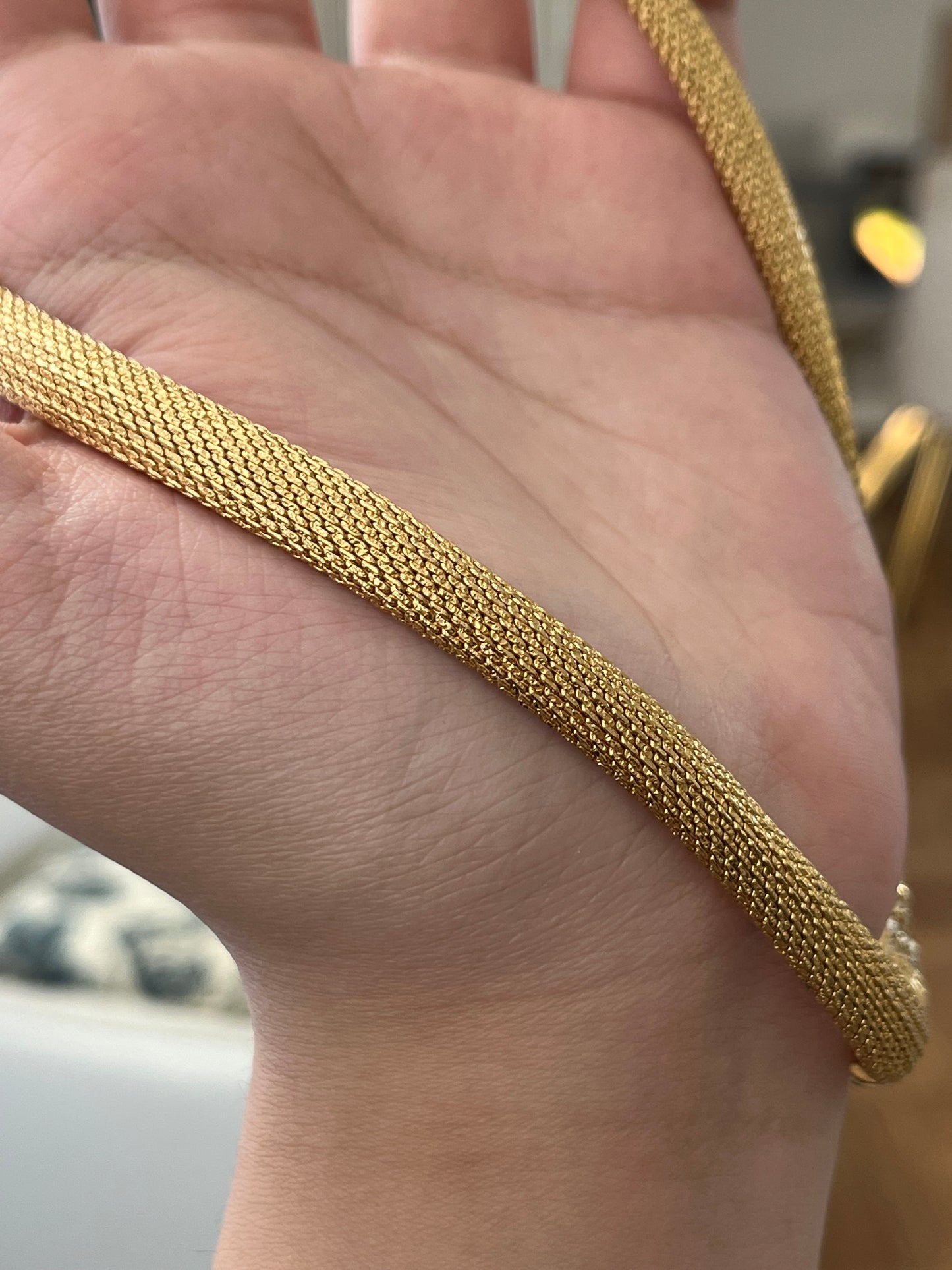 Vintage Christian Dior Rhinestone Pavé Braided Mesh Chain Gold-Tone Choker Necklace