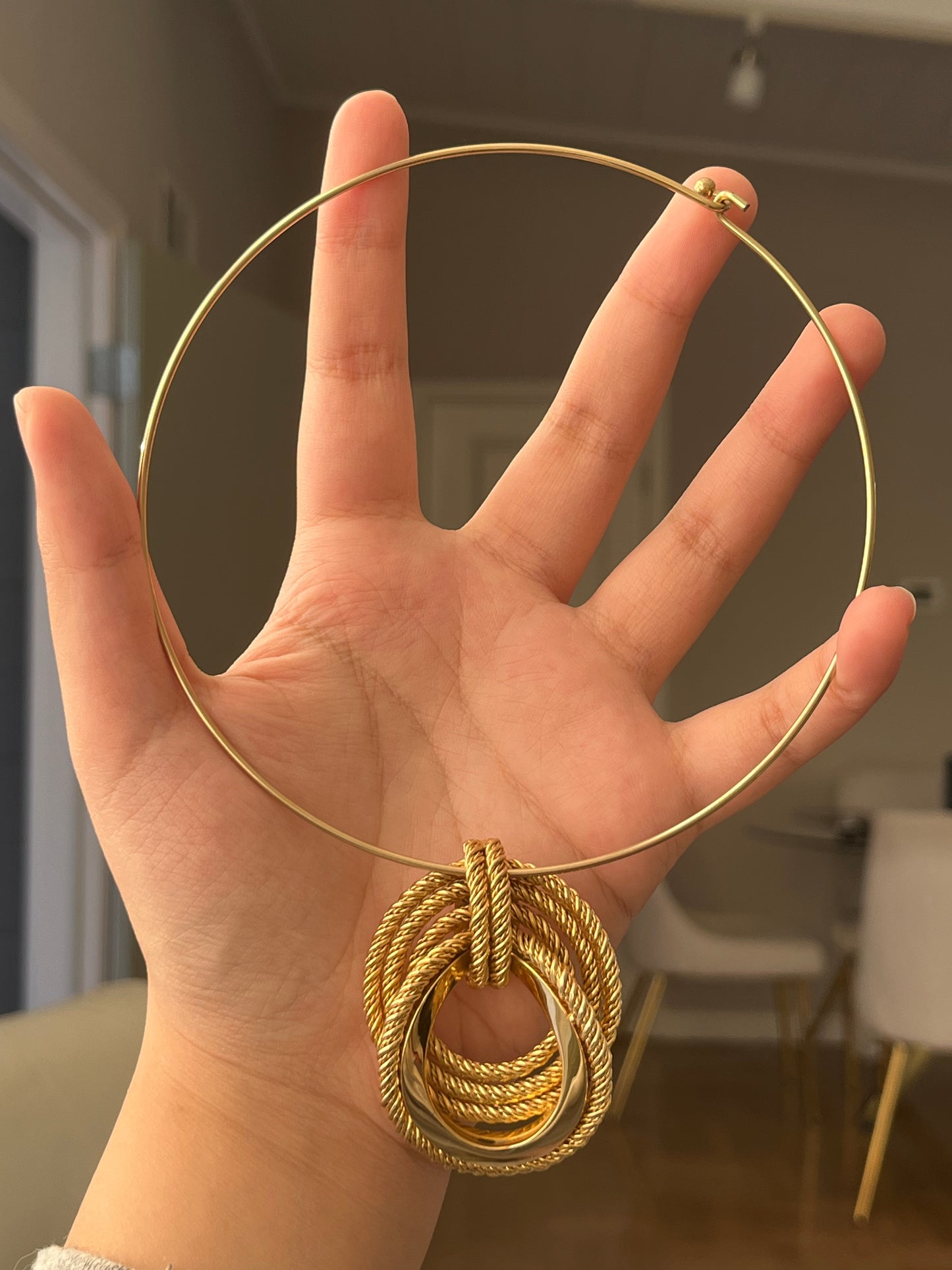 Vintage Grossé (Christian Dior) 1971 "Rope" Collection Layered Braided Knot Gold-Plated Pendant with Unsigned Choker Necklace