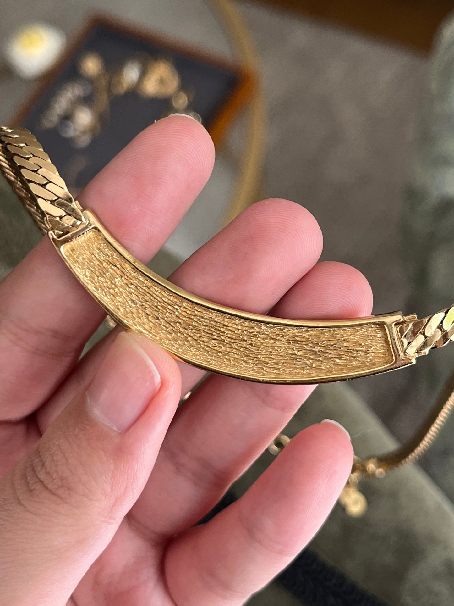 Vintage Christian Dior "Zebra" Crescent Moon Hoop Black Enamel Rhinestone Pavé Gold-Ton Chain Necklace