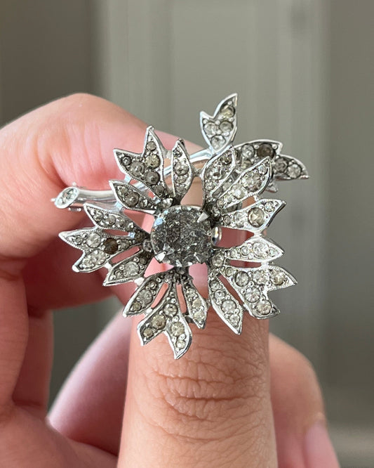 Vintage Christian Dior By Kramer 1940s "En Trembler" Trembling Flower Rhinestone Silver-Plated Brooch