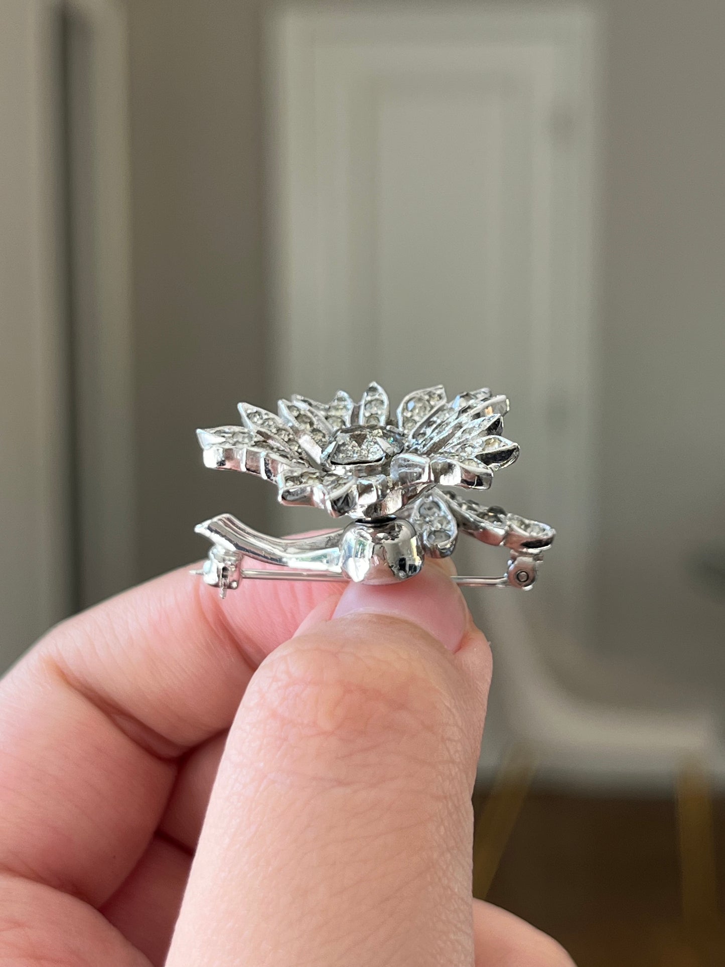 Vintage Christian Dior By Kramer 1940s "En Trembler" Trembling Flower Rhinestone Silver-Plated Brooch