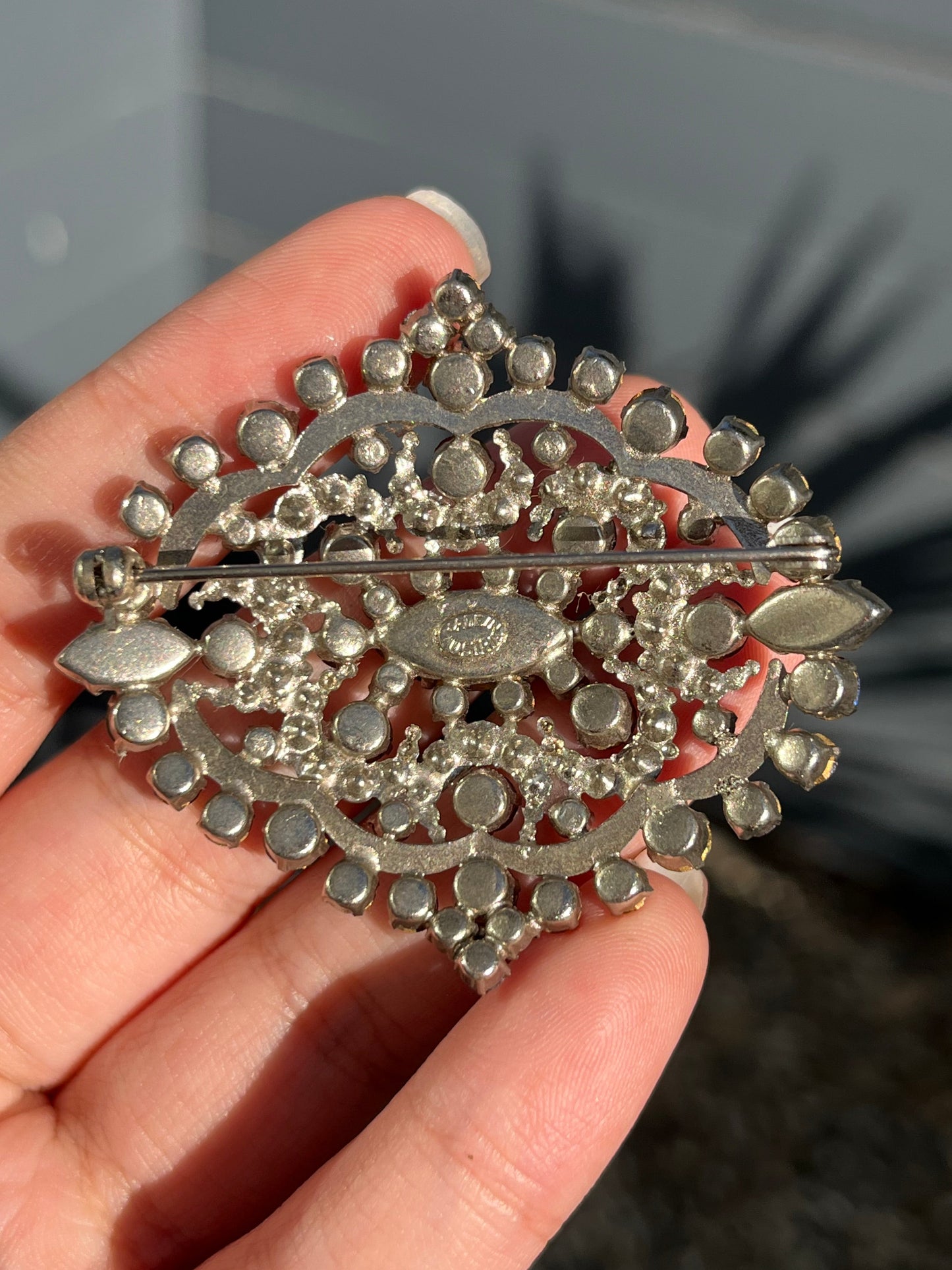 Vintage Made In Austria Blue Purple Clear Rhinestone Silver-Tone Brooch