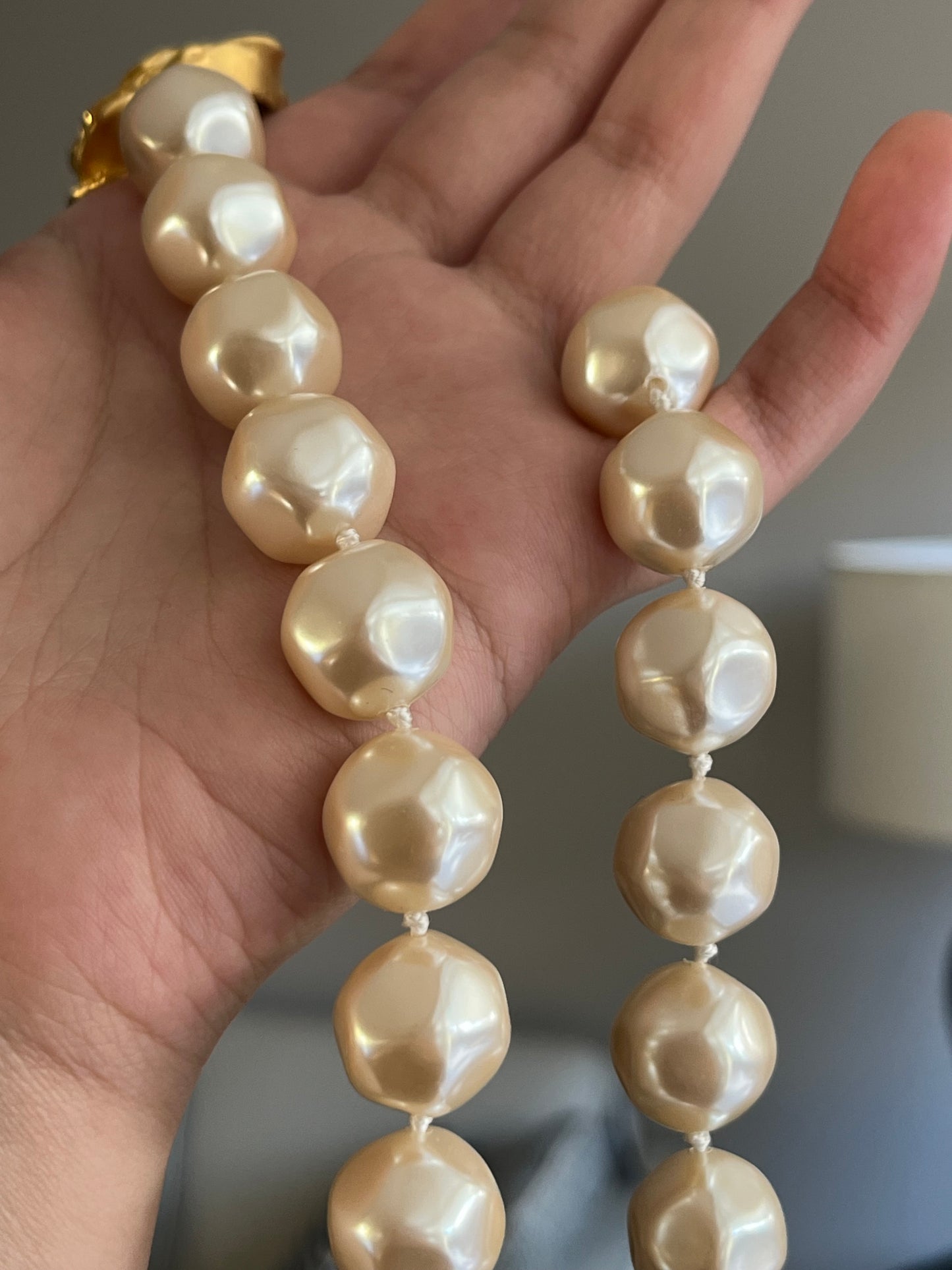 Vintage Givenchy "Rose" Collection Large Baroque Pearl Matte Gold Beaded Statement Necklace