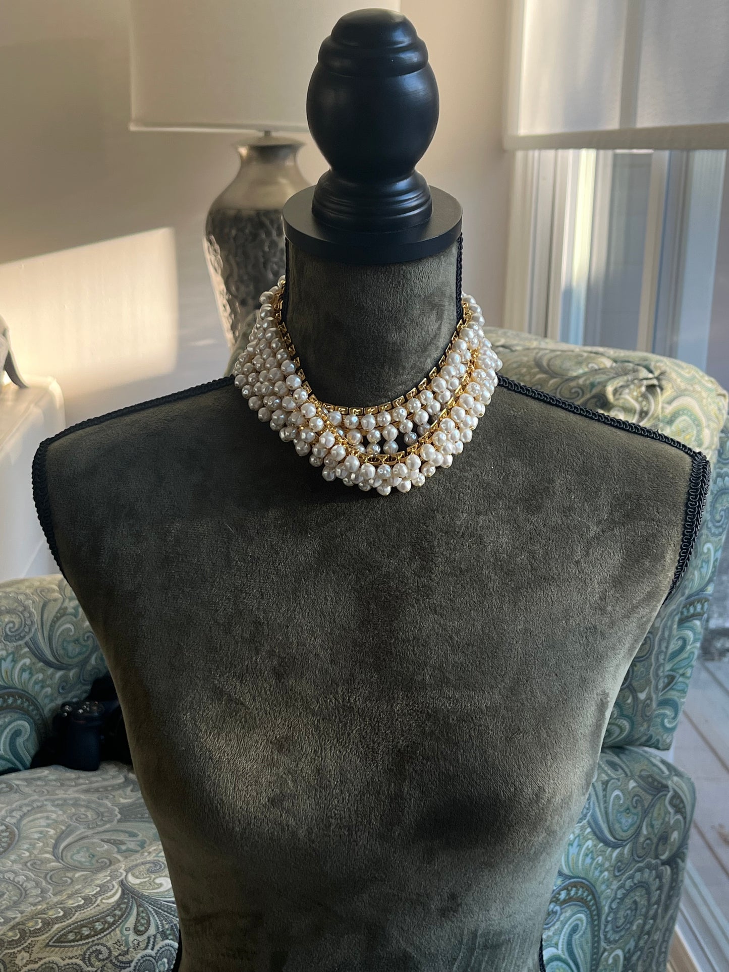 Vintage Christian Dior Baroque Pearl Tassel Droplet Gold-Tone Wide Waist Chain Belt