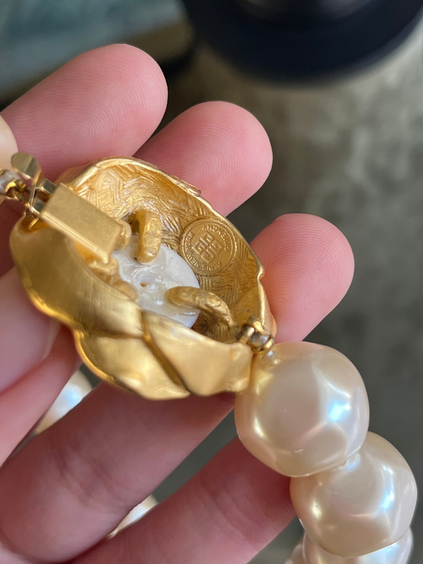 Vintage Givenchy "Rose" Collection Large Baroque Pearl Matte Gold Beaded Statement Necklace