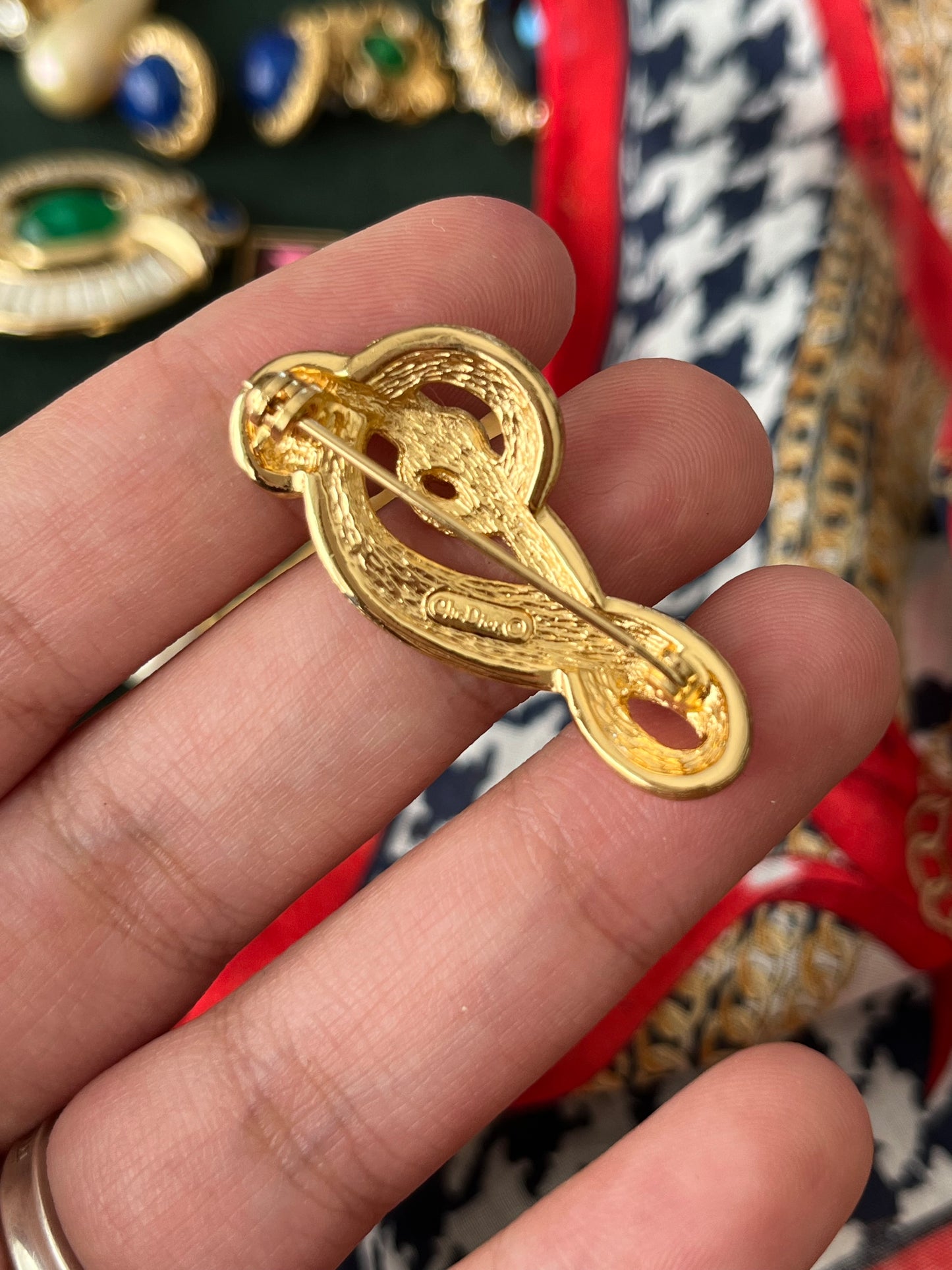 Vintage Christian Dior Treble Clef Music Note Rhinestone Gold-Plated Brooch