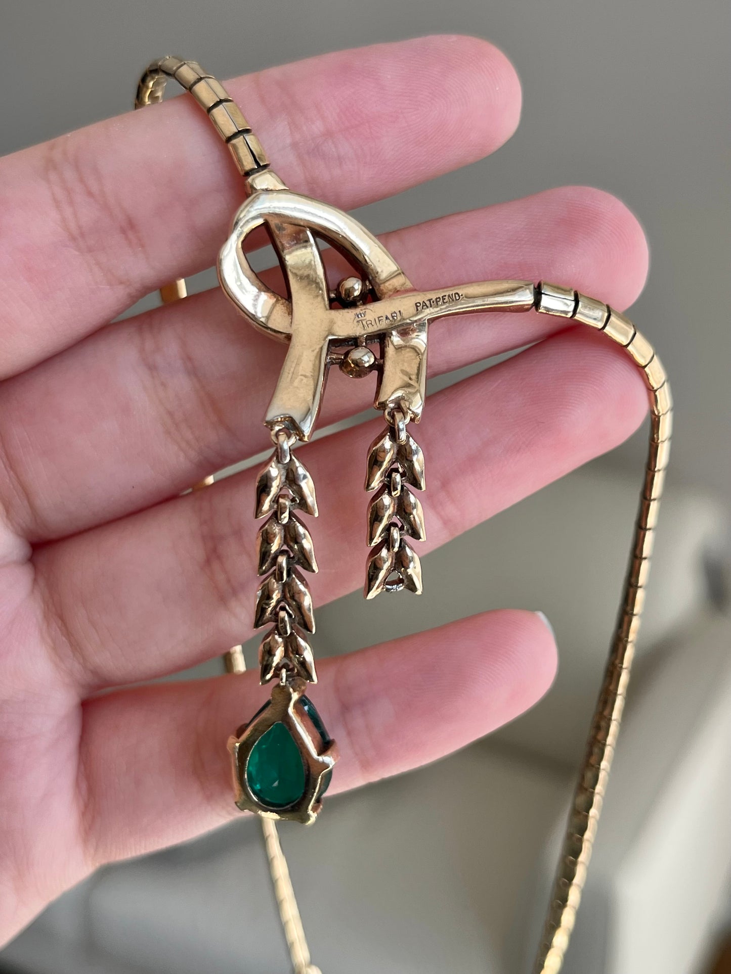 Vintage Trifari “Empress Eugénie” Collection 1940s Oval Topaz Droplet Gold Silver Two-Tone Y Necklace