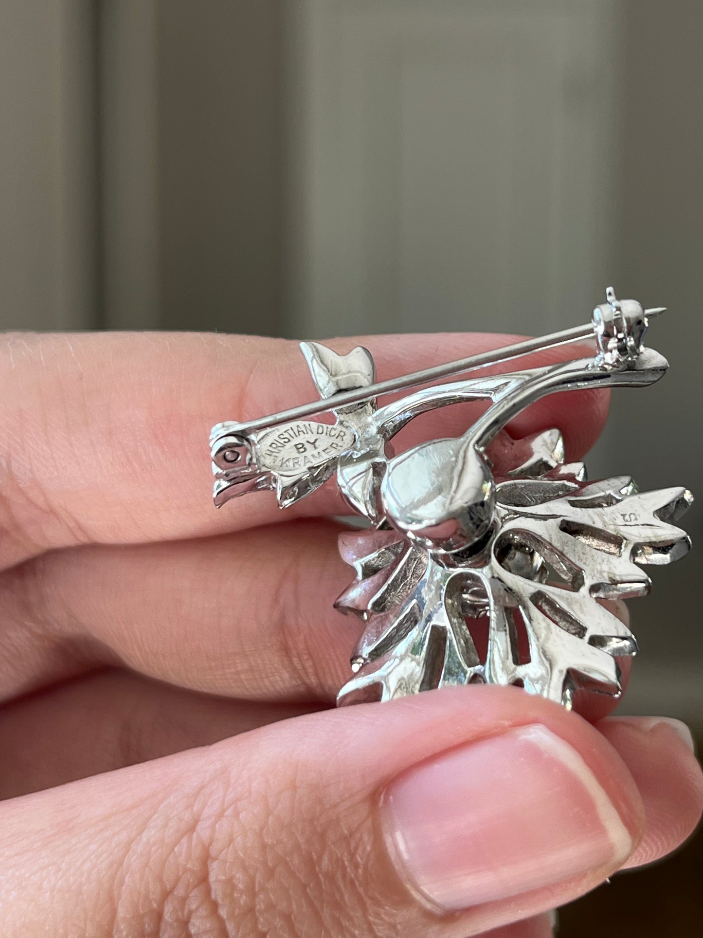 Vintage Christian Dior By Kramer 1940s "En Trembler" Trembling Flower Rhinestone Silver-Plated Brooch