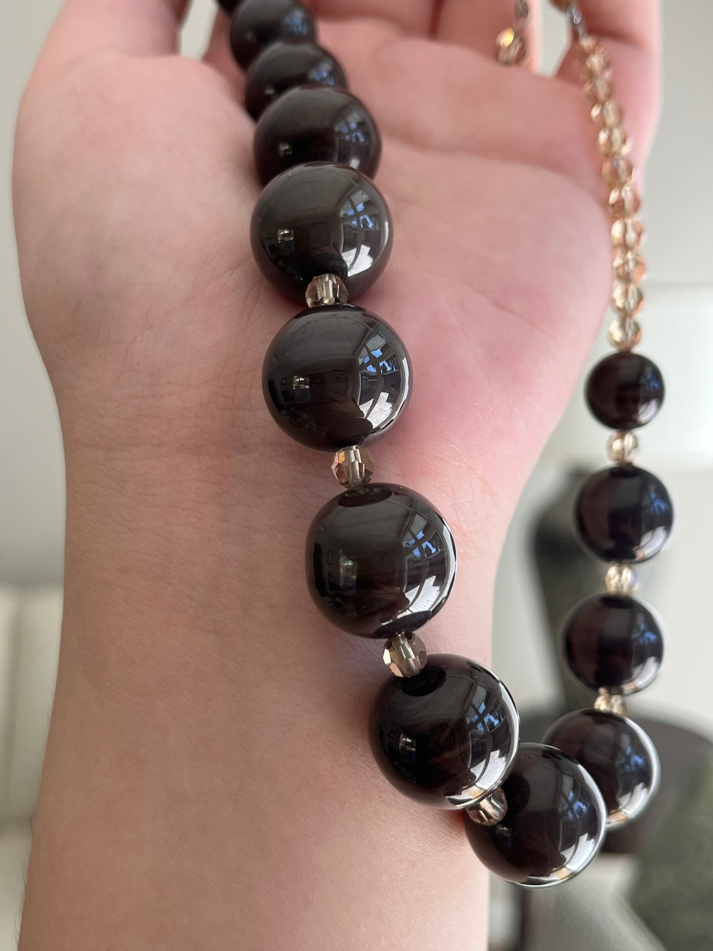 Vintage Christian Dior 1960 Purplish Gray Round Swirly Glass Bead Statement Necklace