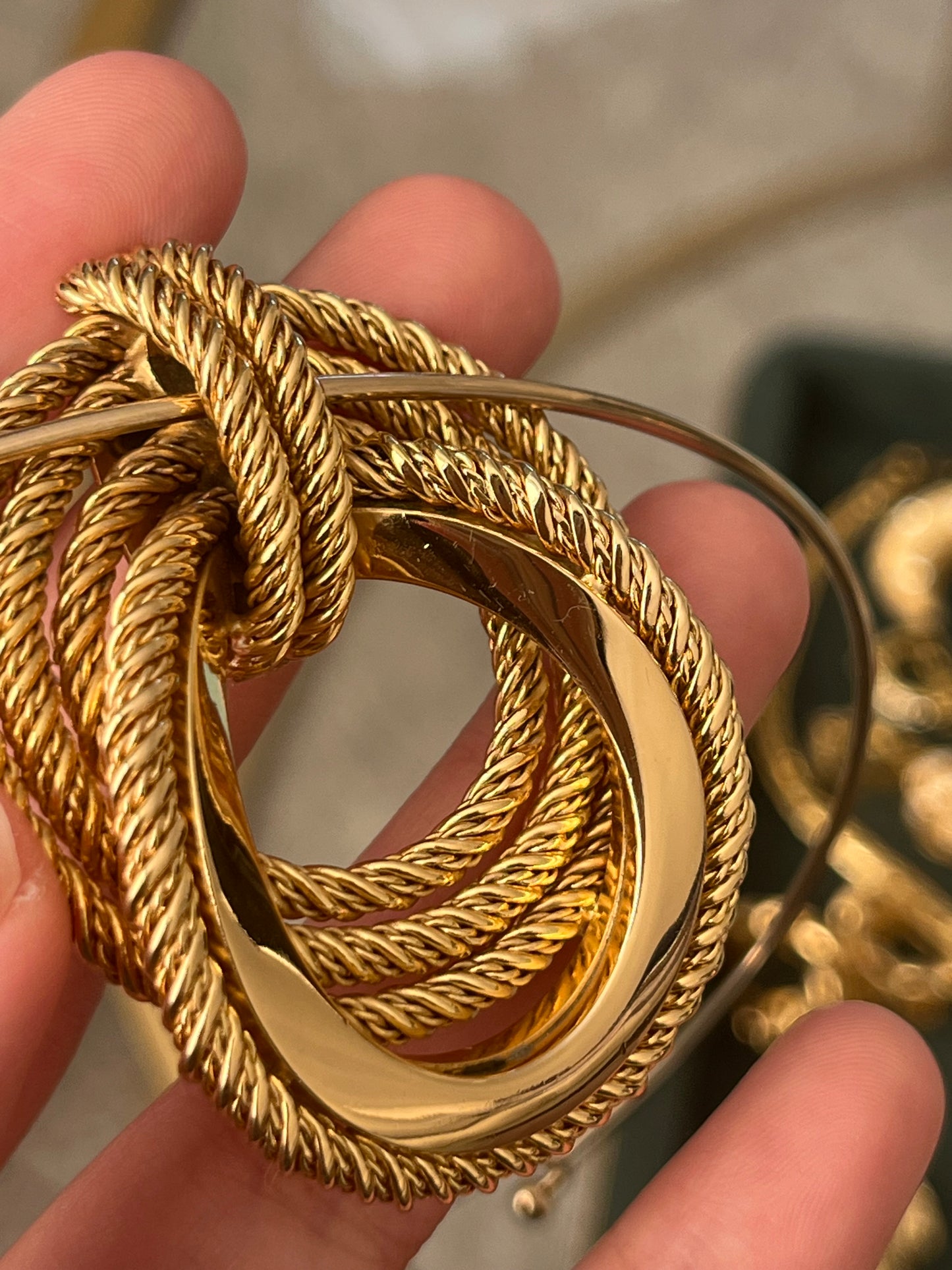 Vintage Grossé (Christian Dior) 1971 "Rope" Collection Layered Braided Knot Gold-Plated Pendant with Unsigned Choker Necklace