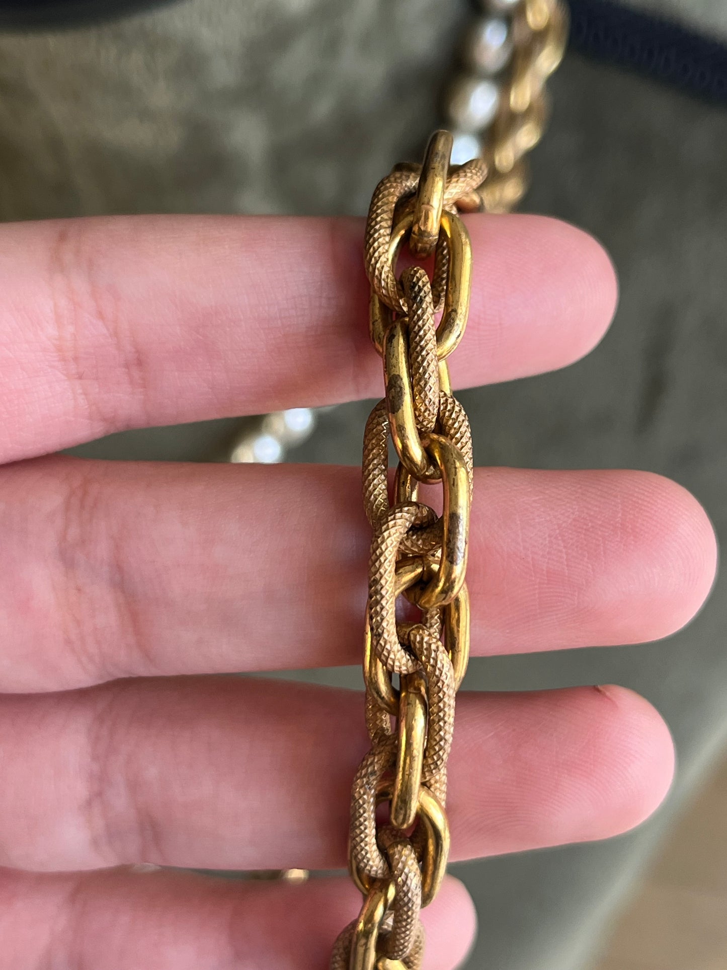 Vintage Miriam Haskell Classic "Niki" Baroque Glass Pearl Bronze-Tone Chain Long Necklace Set