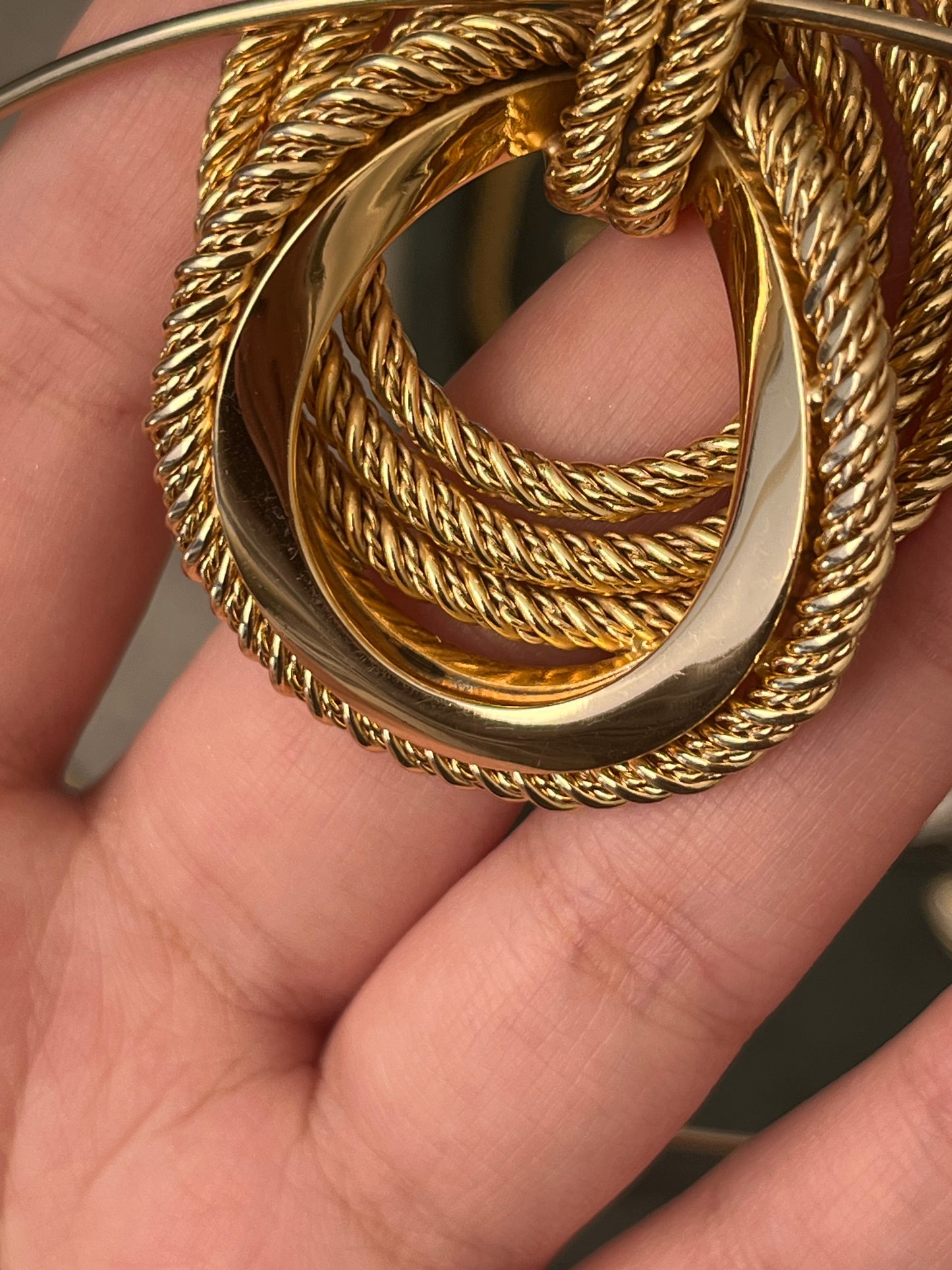 Vintage Grossé (Christian Dior) 1971 "Rope" Collection Layered Braided Knot Gold-Plated Pendant with Unsigned Choker Necklace