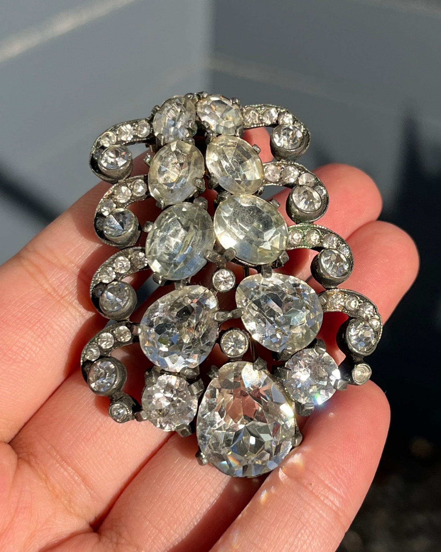 Vintage Eisenberg Original 1940s "Ears of Wheat" Large Rhinestone Silver-Tone Fur Clip Brooch